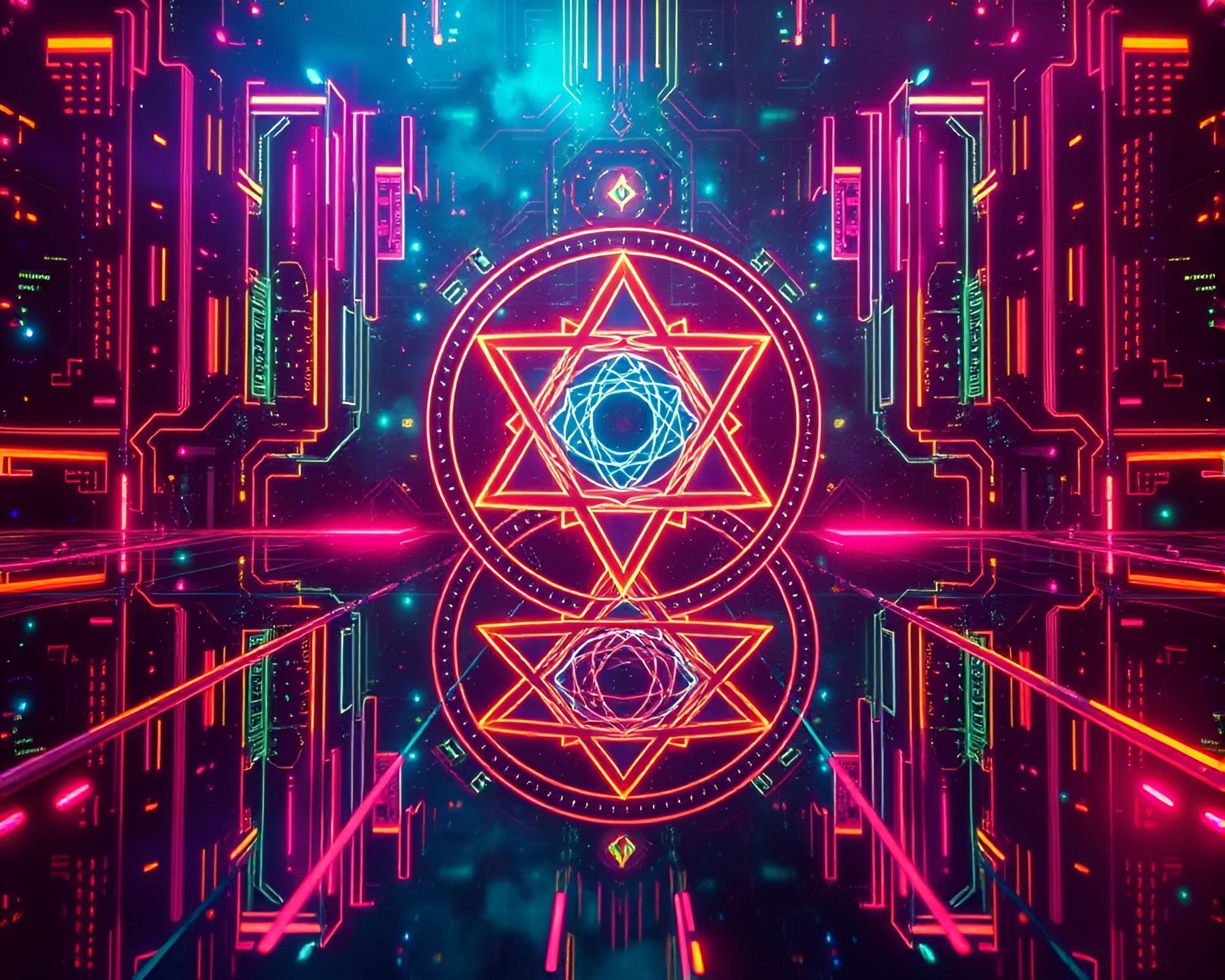 Neon Esoteric Sigil Double Reflection – free AI stock image