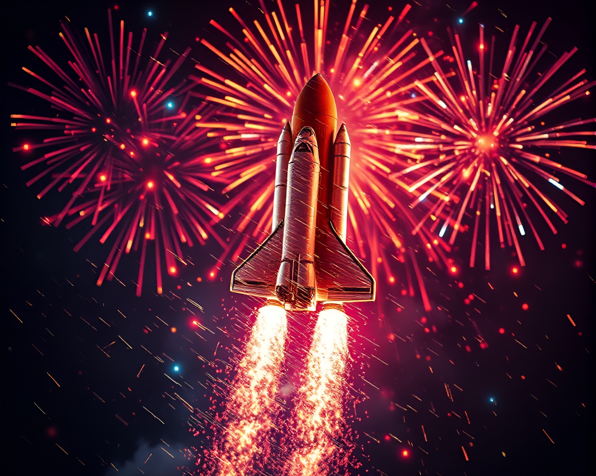 Space Shuttle amidst Festival Fireworks and Metallic Scratches – free AI stock image