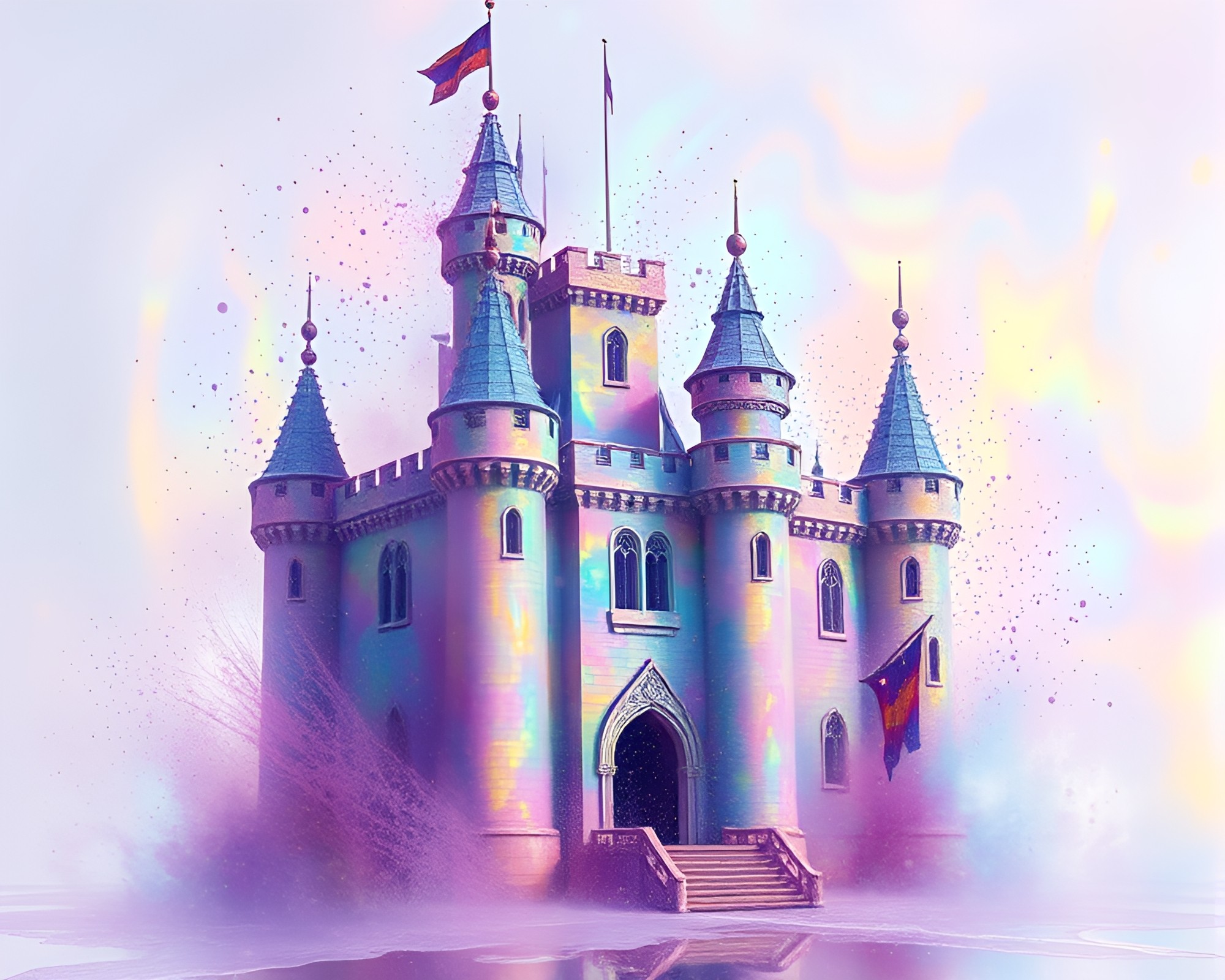 Castle Reflection in Iridescent Soap Film – free AI stock image