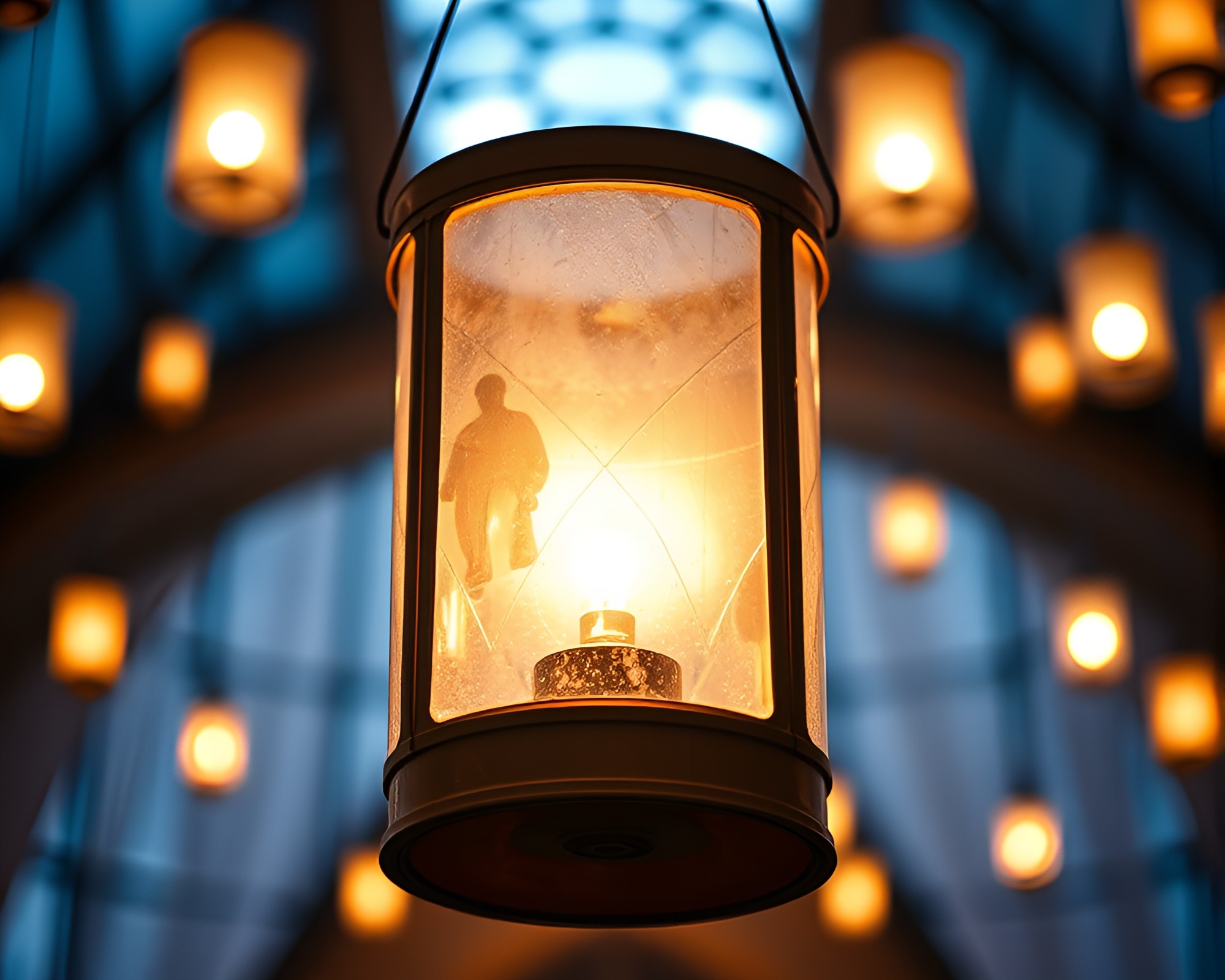 Paper Lantern Reflection: Glass Distortion Opera Glow – free AI stock image