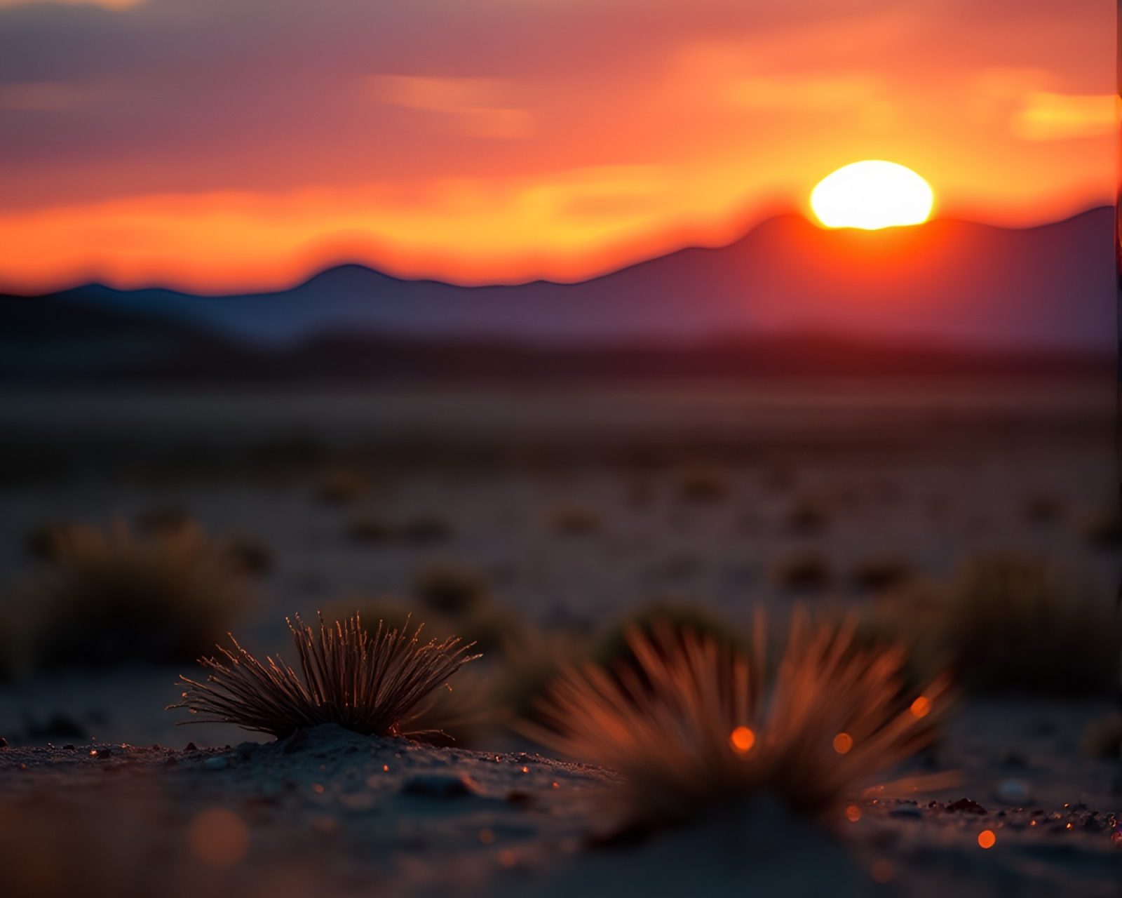 Macro photograph of a rocket with gold foil details soaring at dusk in the desert