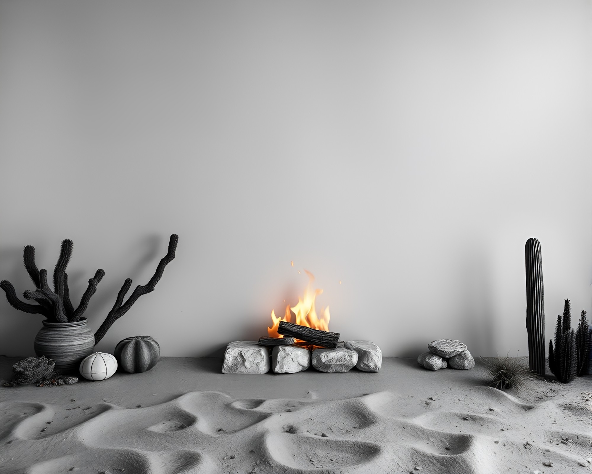 Desert Mirage: Gold Foil Highlighted Fireplace Flicker – free AI stock image