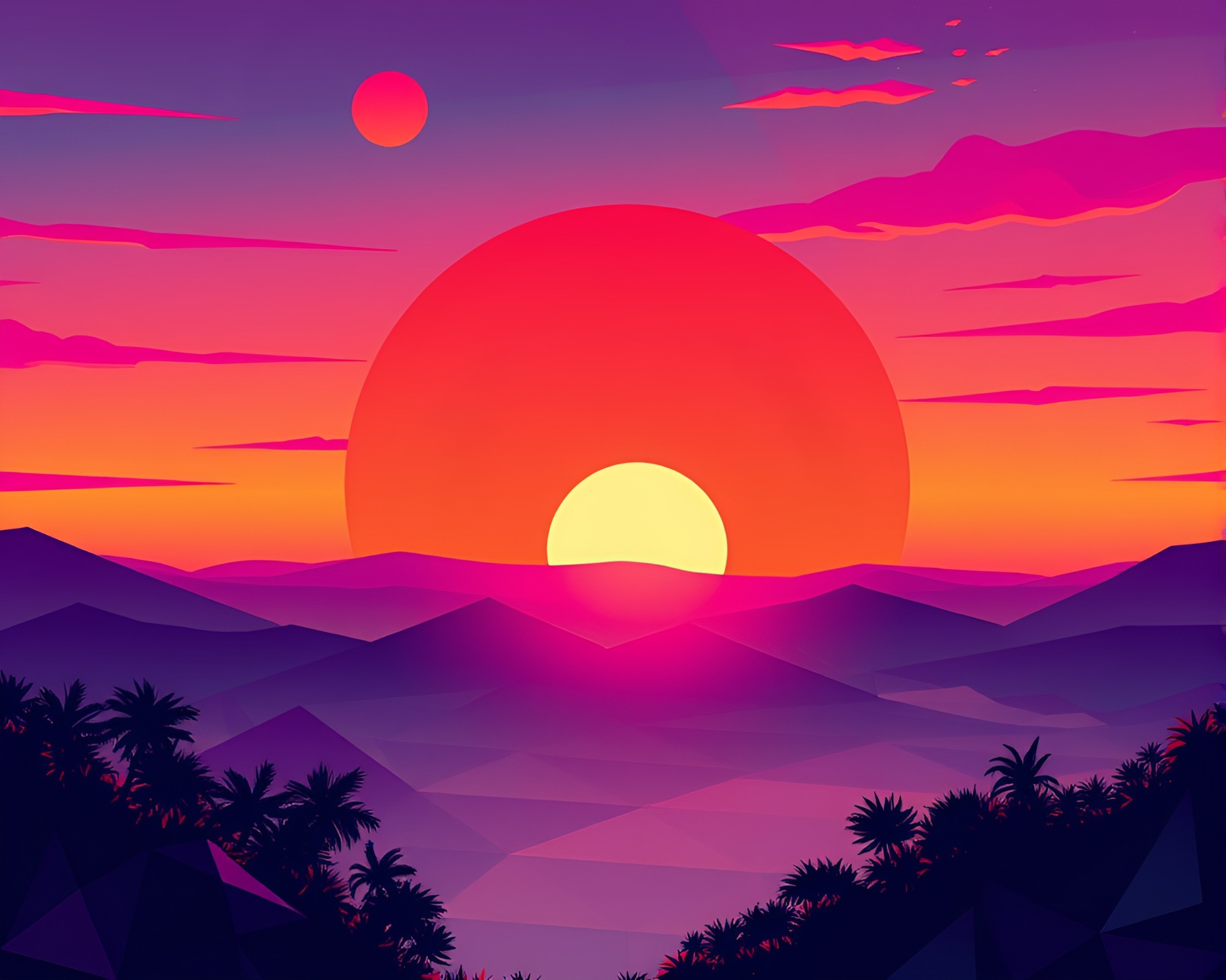 Vaporwave Sunset in Geometric Comic Book Style – free AI stock image