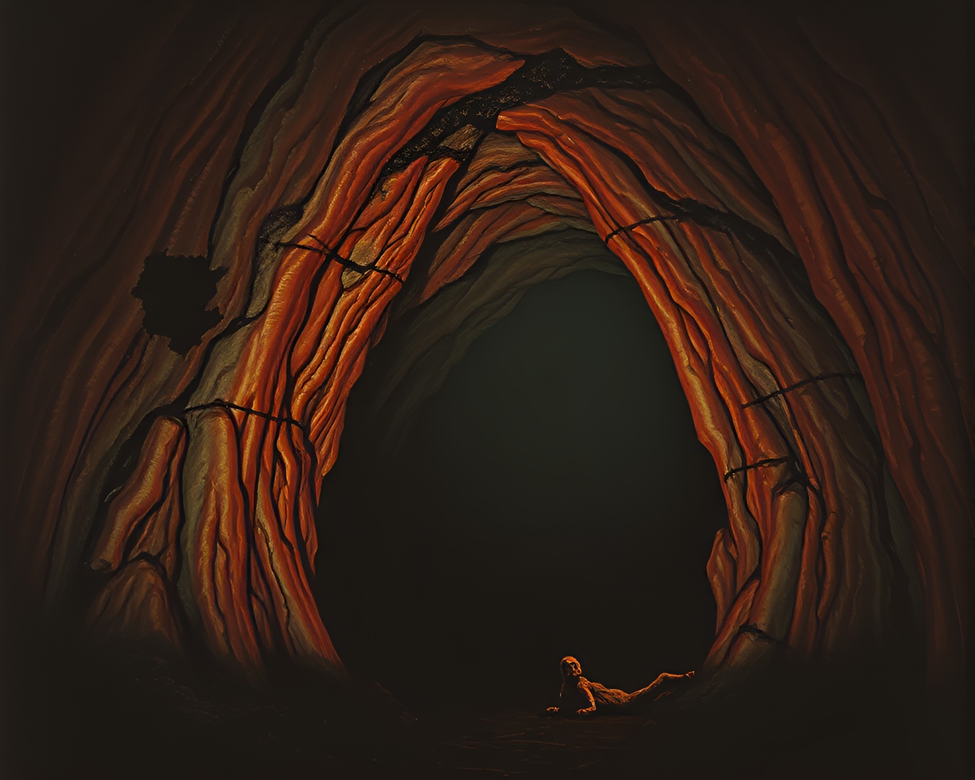 80s VHS Style Wood Grain Cave Painting Concept – free AI stock image