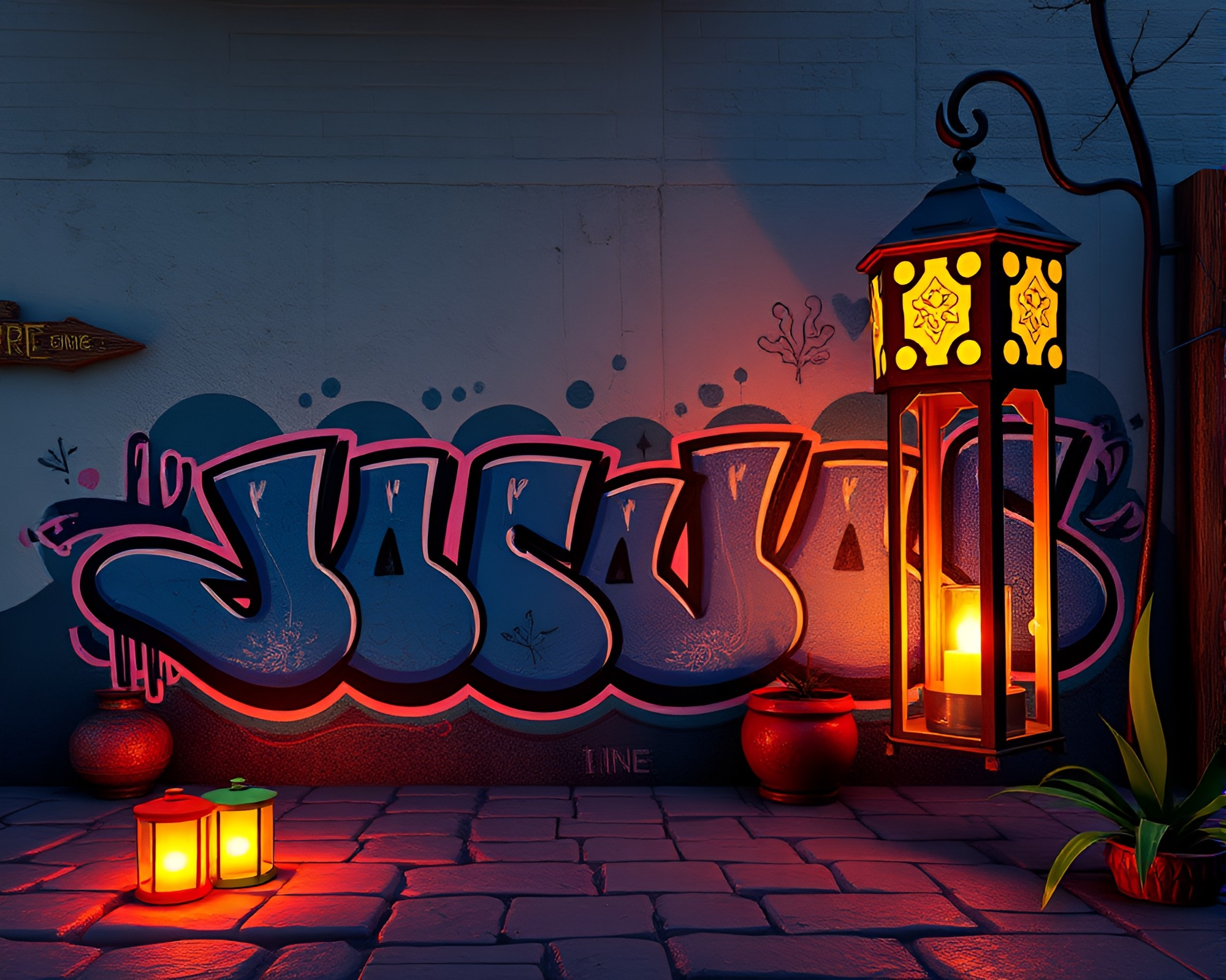 CGI Oasis Lantern Light Mural Graffiti Render – free AI stock image