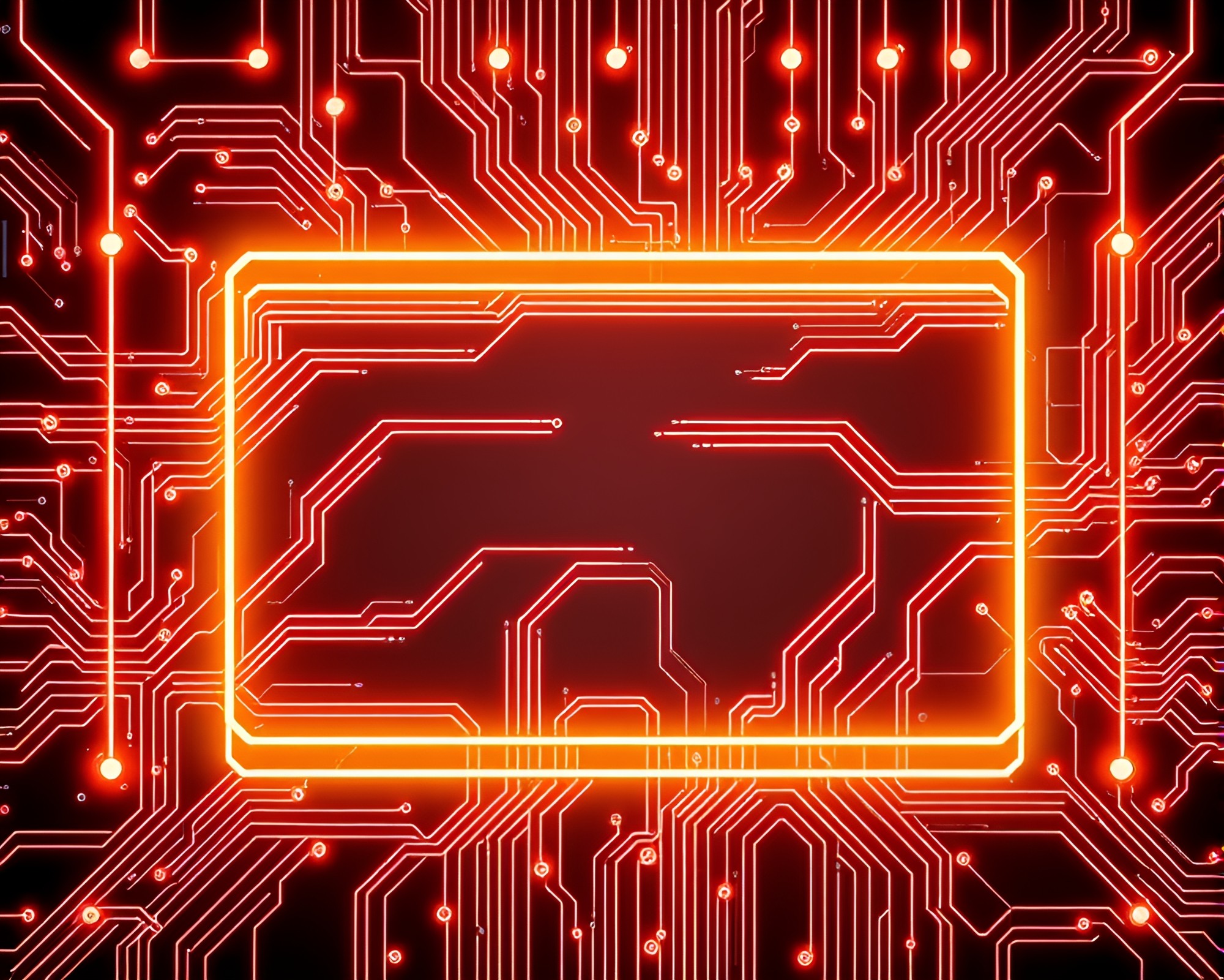 Futuristic Neon Circuit Board Wireframe Composition – free AI stock image