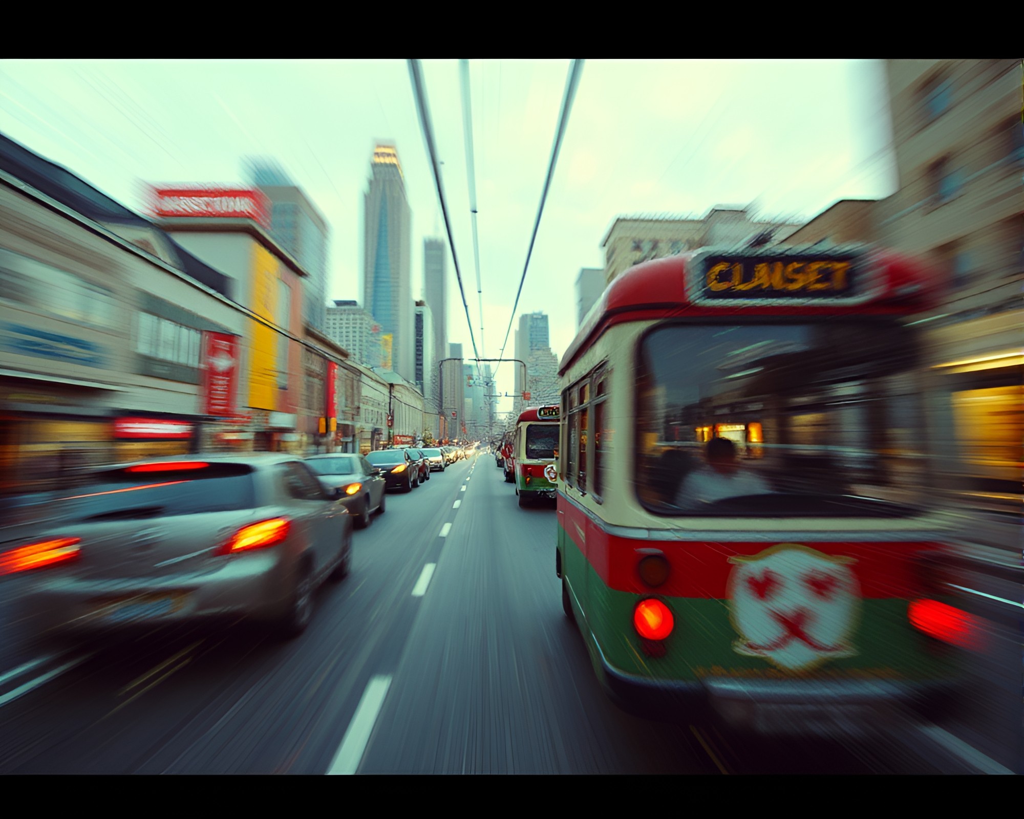 Futuristic Cable Car Zoom Burst with VHS Distortion – free AI stock image