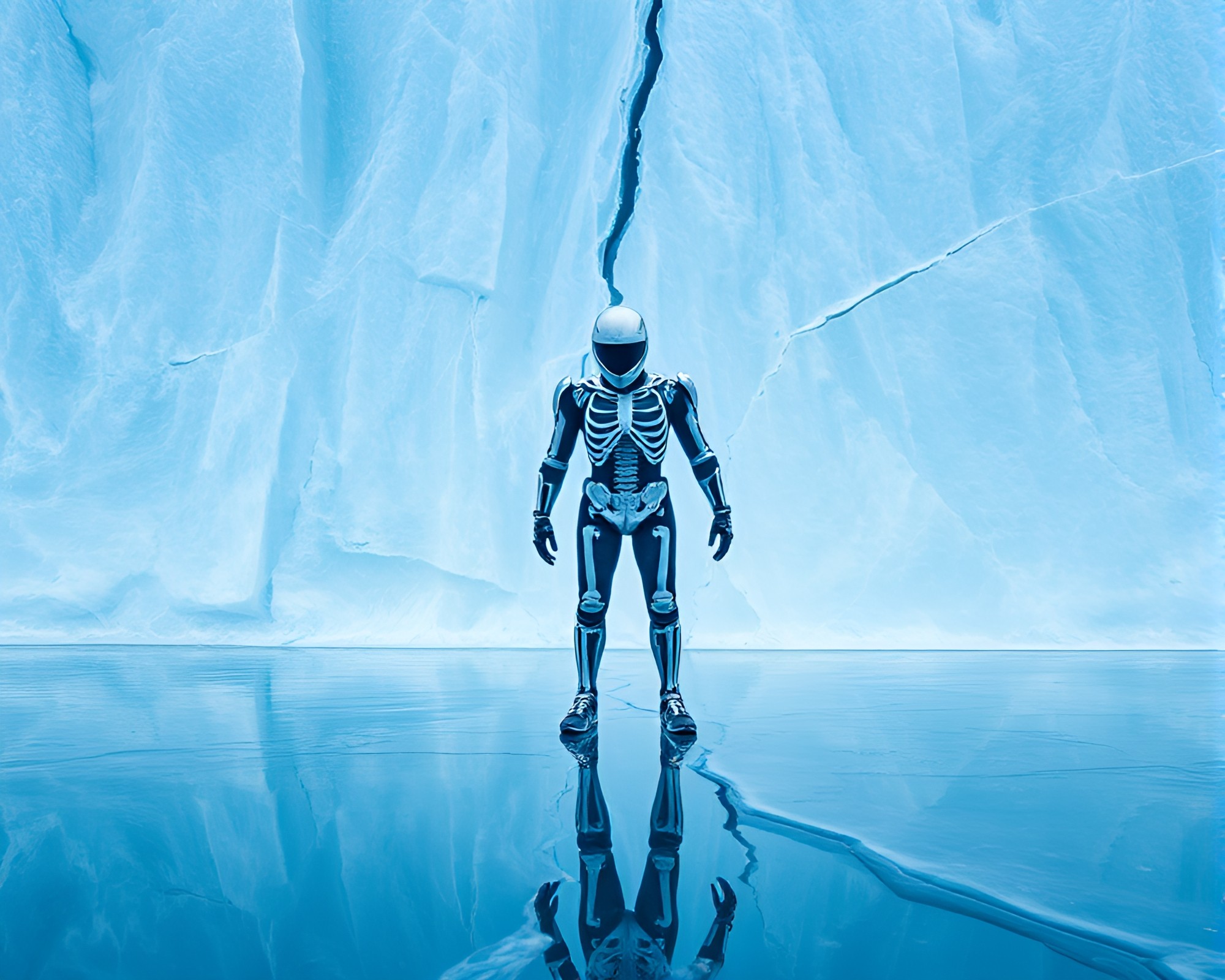 Arctic Exoskeleton Suit in Ice Cracks Cinemagraph – free AI stock image