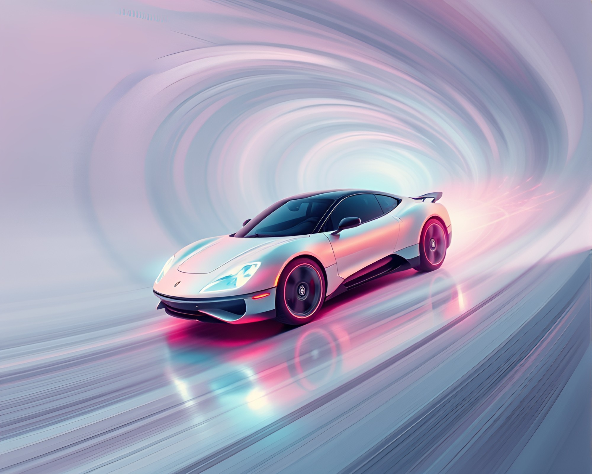Futuristic Hover Car in Soft Pastel Vortex Twist – free AI stock image