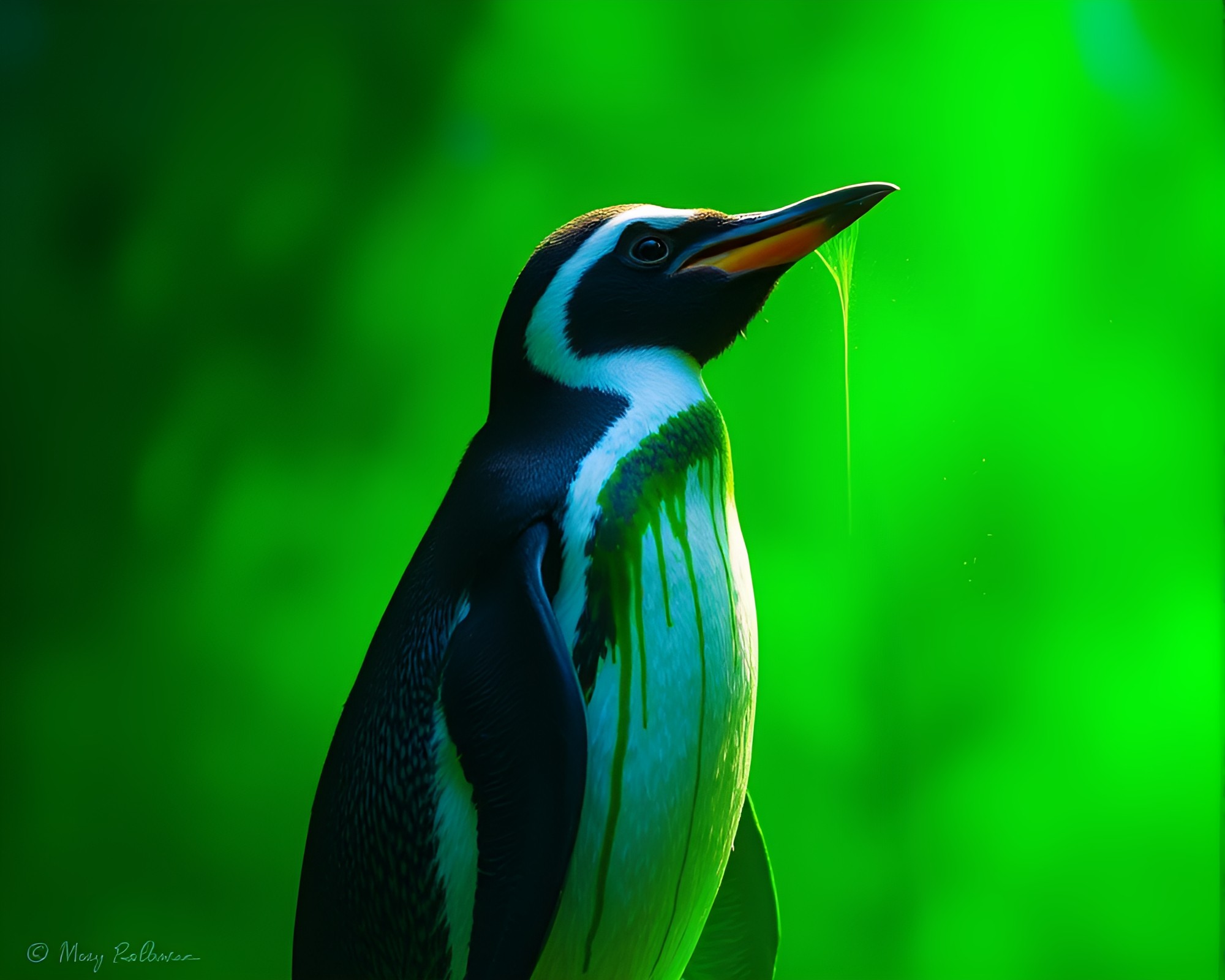 Spray Paint Penguin in Green Jungle Haze – free AI stock image