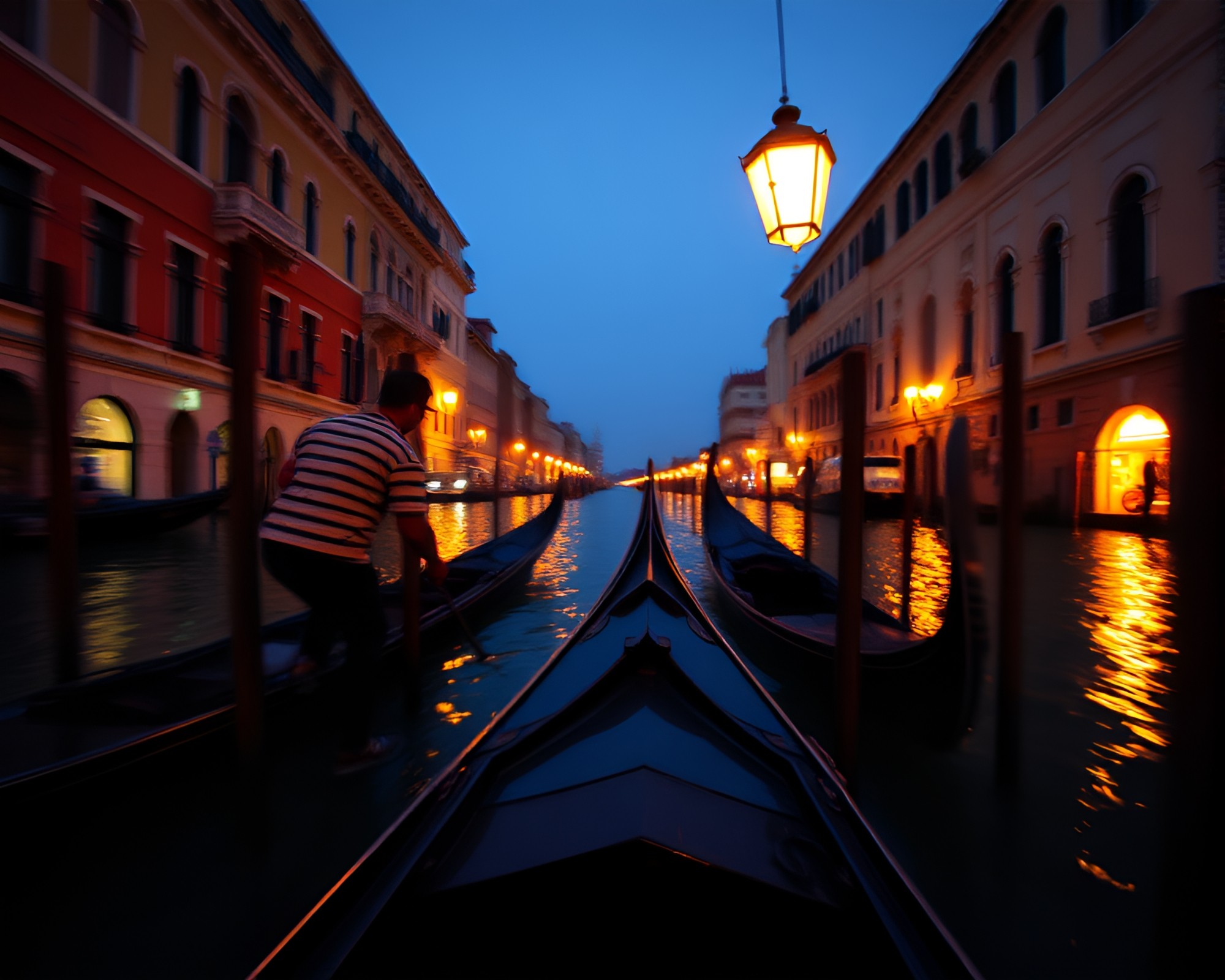 Venetian Gondola Glitch: Lantern-Lit Candid Moment – free AI stock image