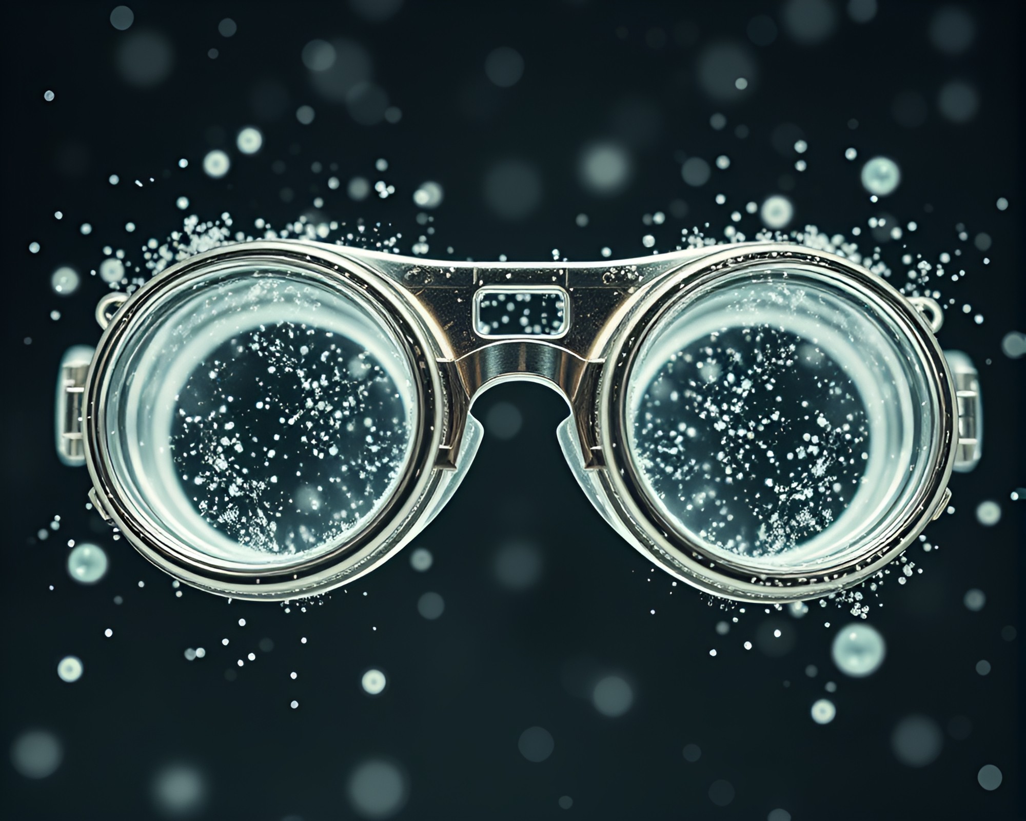 Steampunk Goggles Floating in Ivory White Particles – free AI stock image