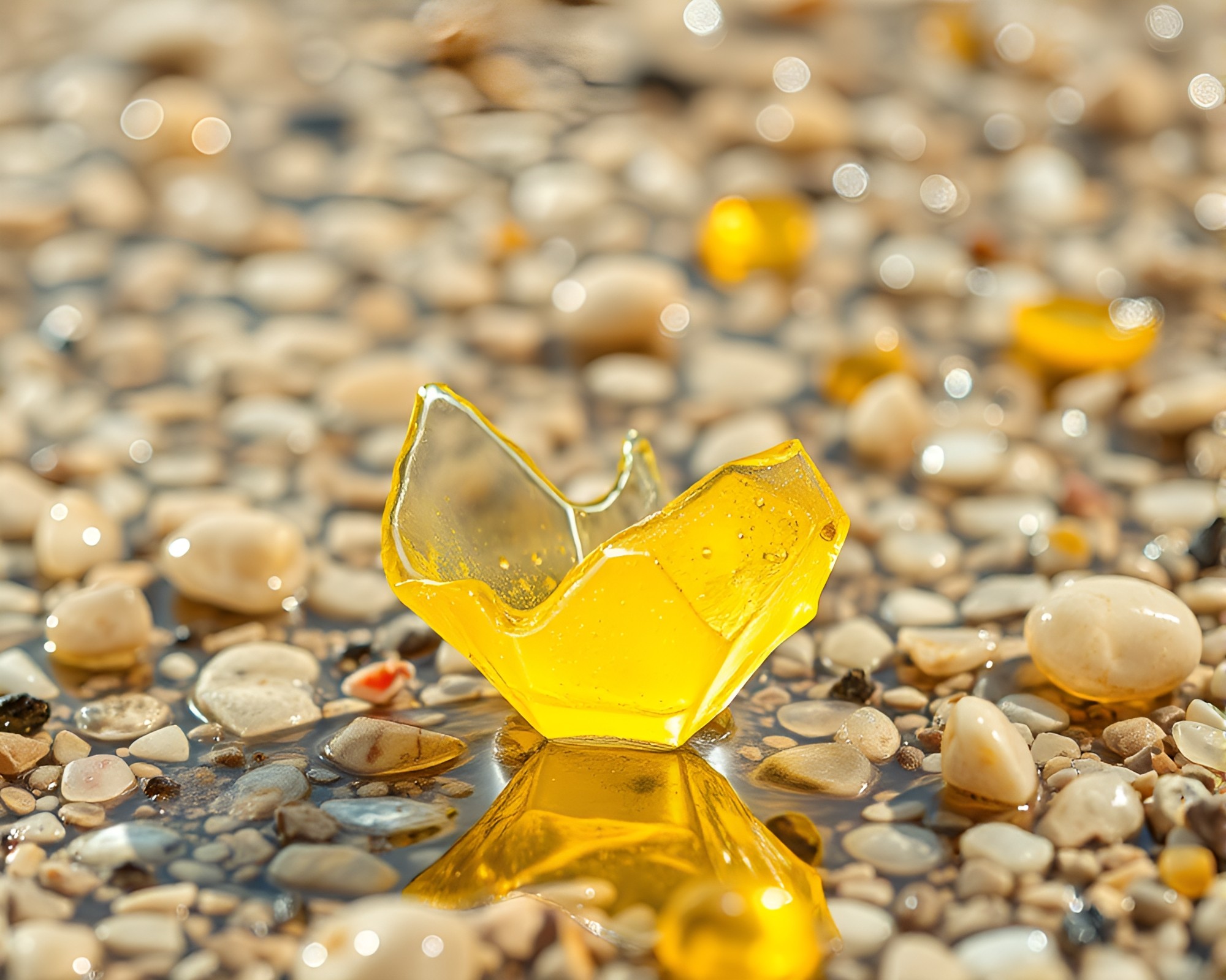 Shattered Glass on Lemon Pebble Beach – free AI stock image