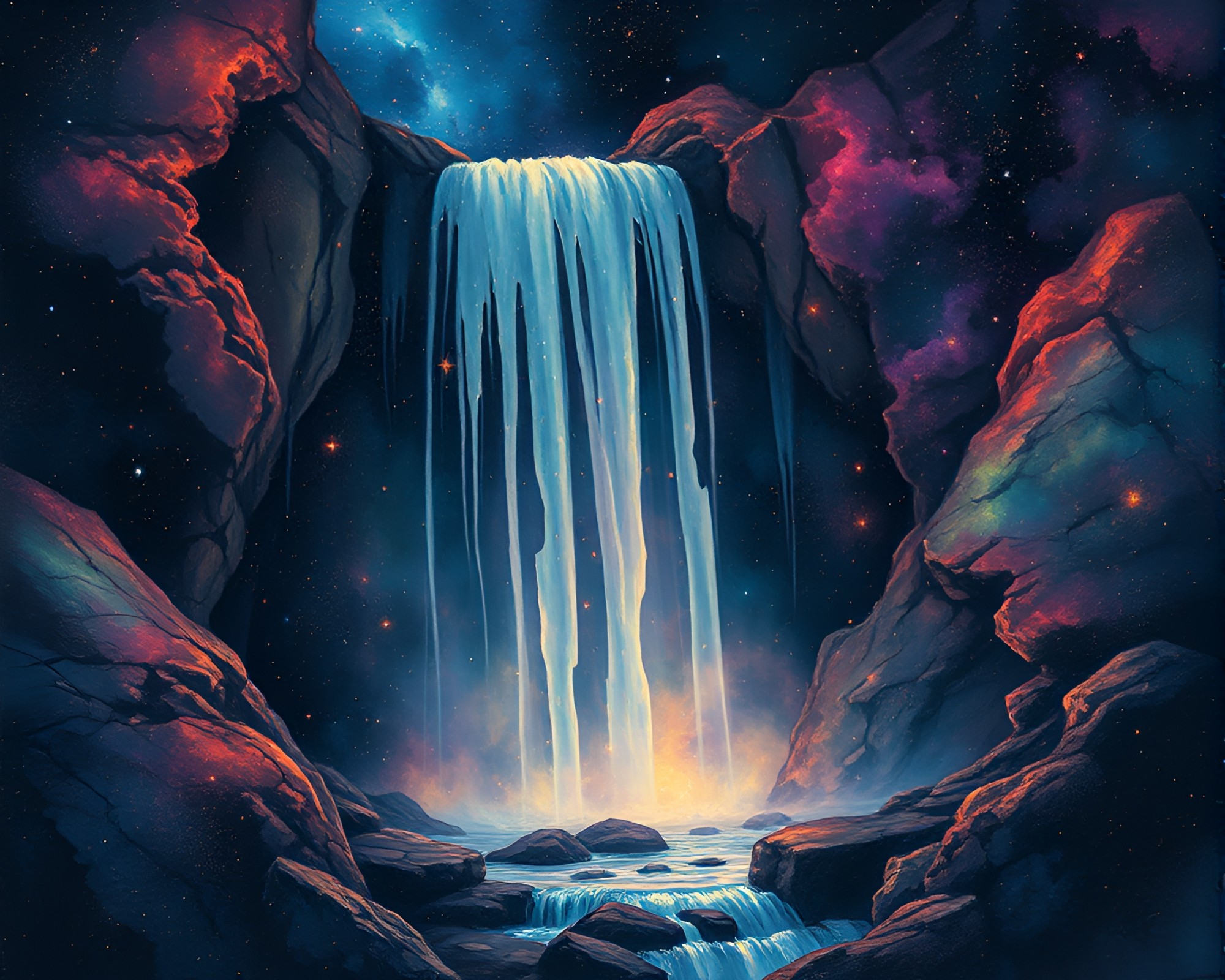 Cosmic Waterfall Cascades with Manga Style Twist – free AI stock image