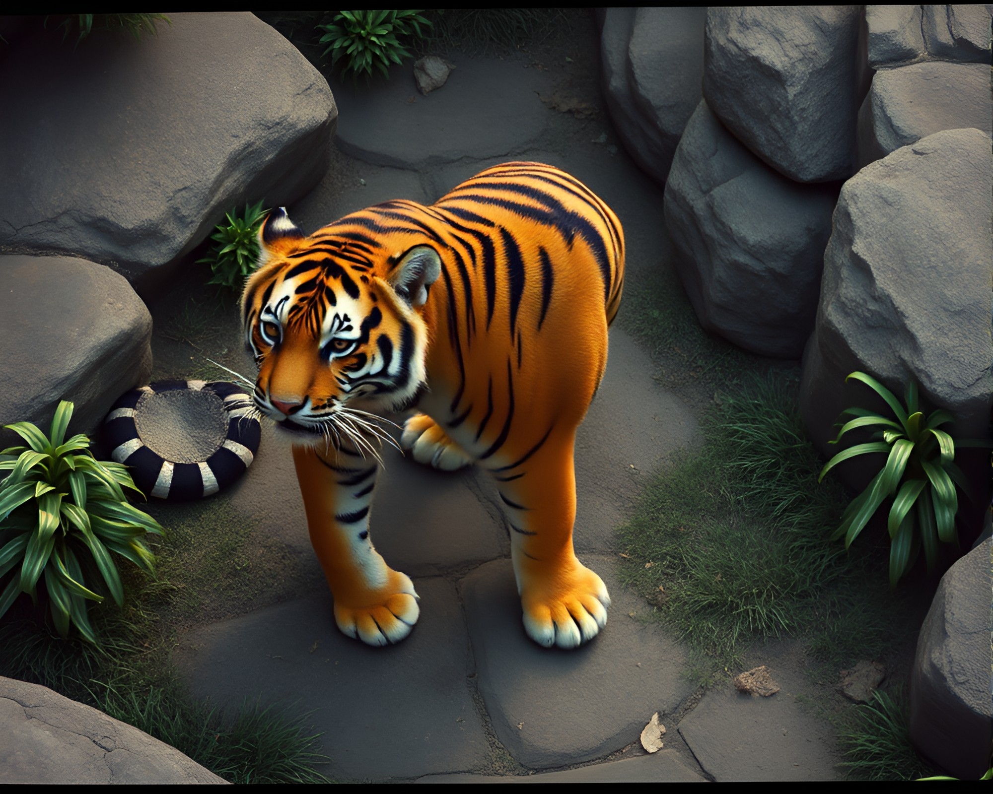Fierce Tiger in Isometric Expired Film Aerial View – free AI stock image