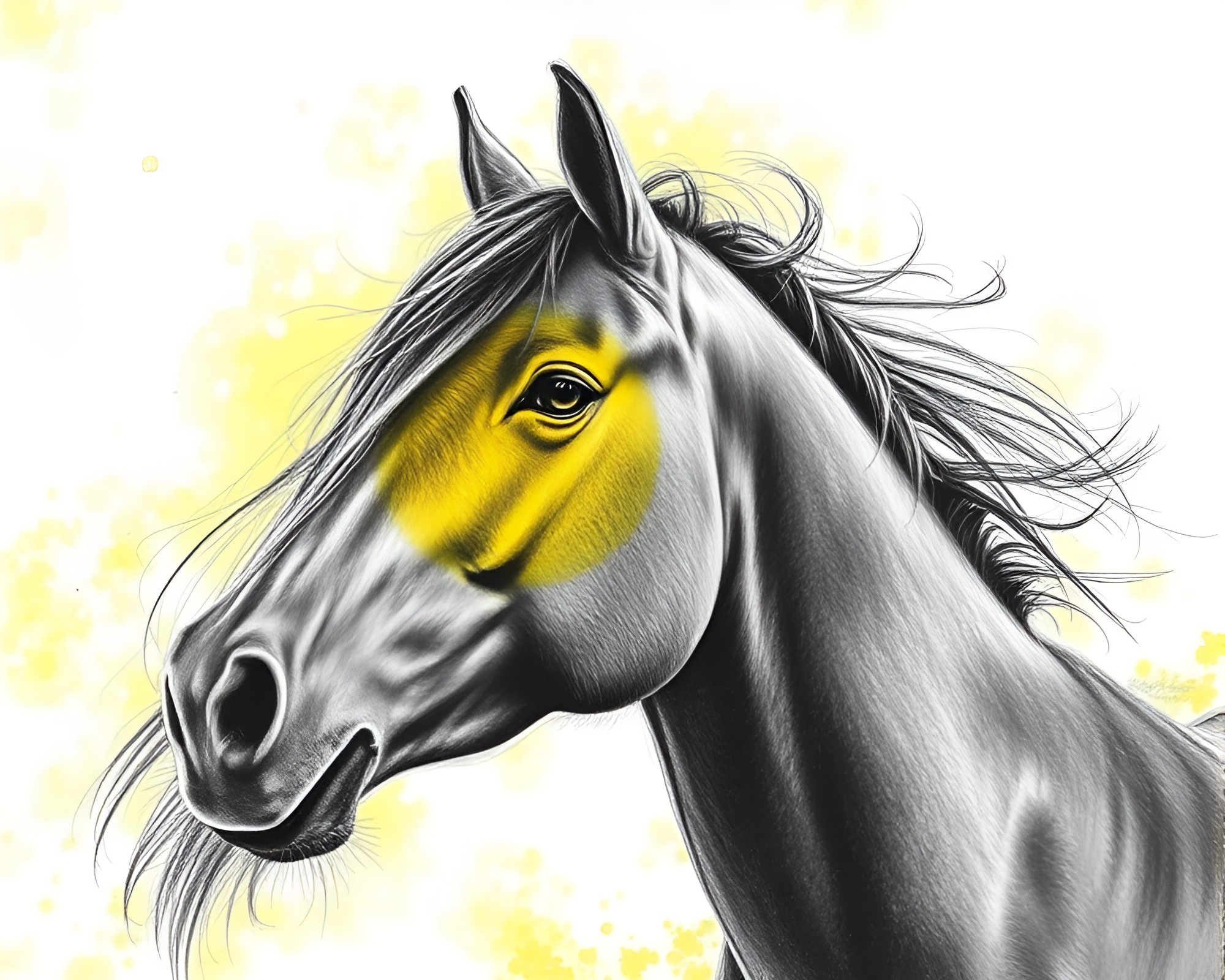 Prismatic Stallion: Monochrome Yellow Chalk Drawing – free AI stock image