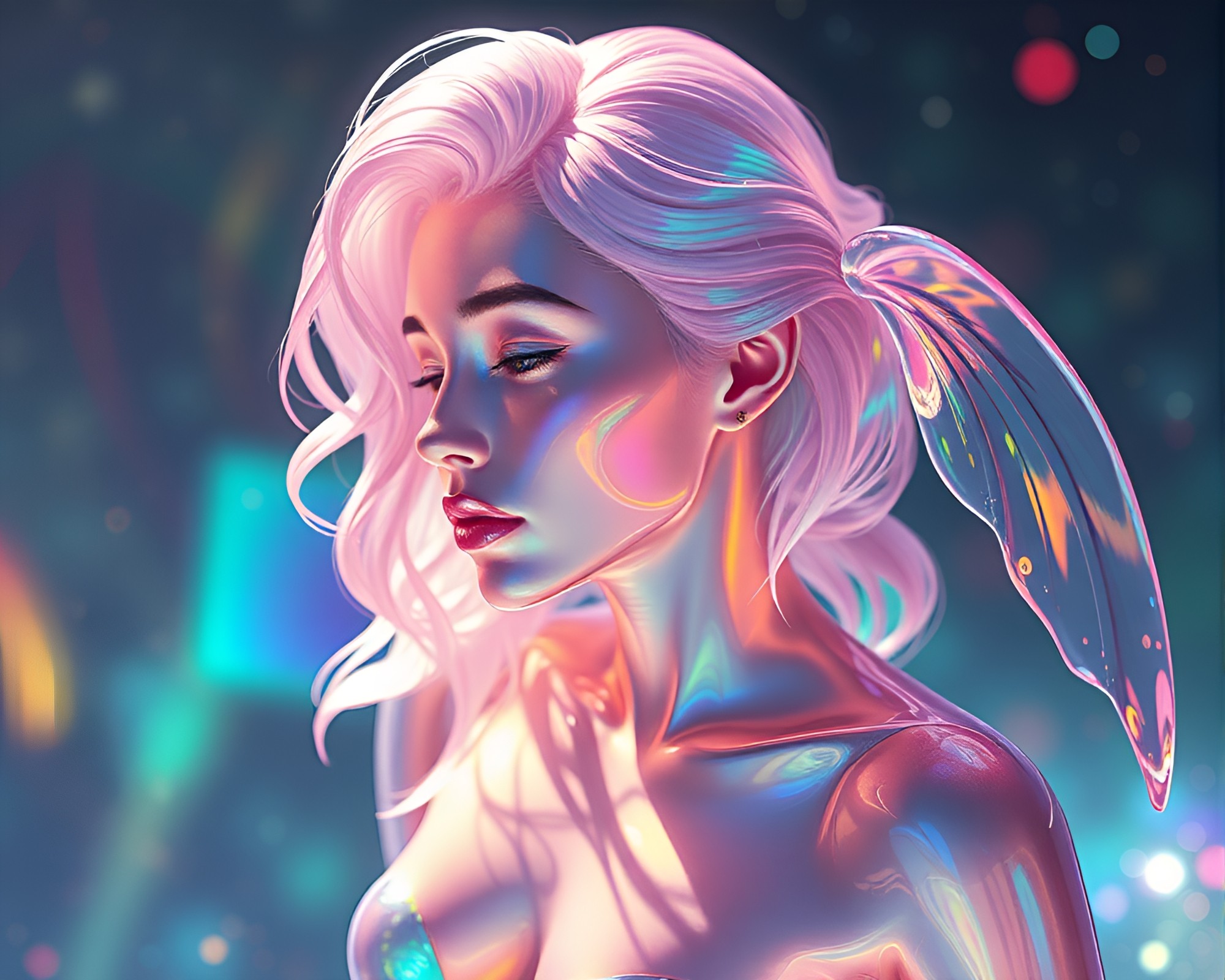 Prismatic Nymph Among Soap Bubble Iridescence – free AI stock image