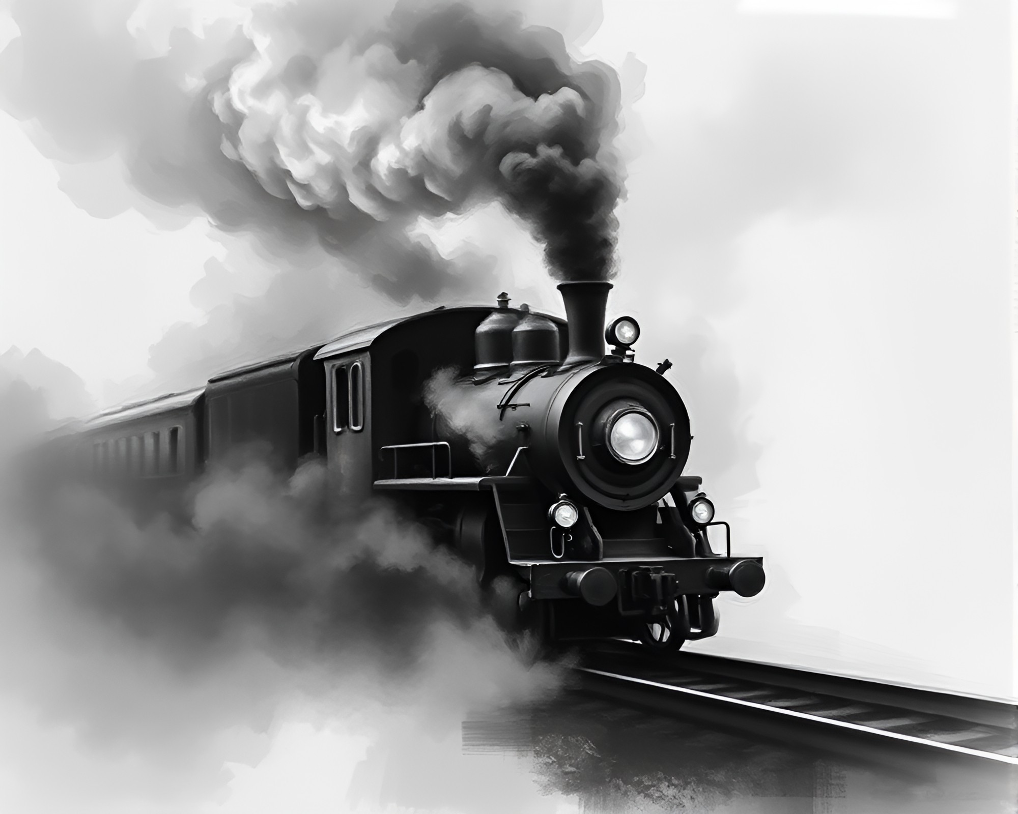 Swirling Smoke Plume in Graphite Train Landscape – free AI stock image