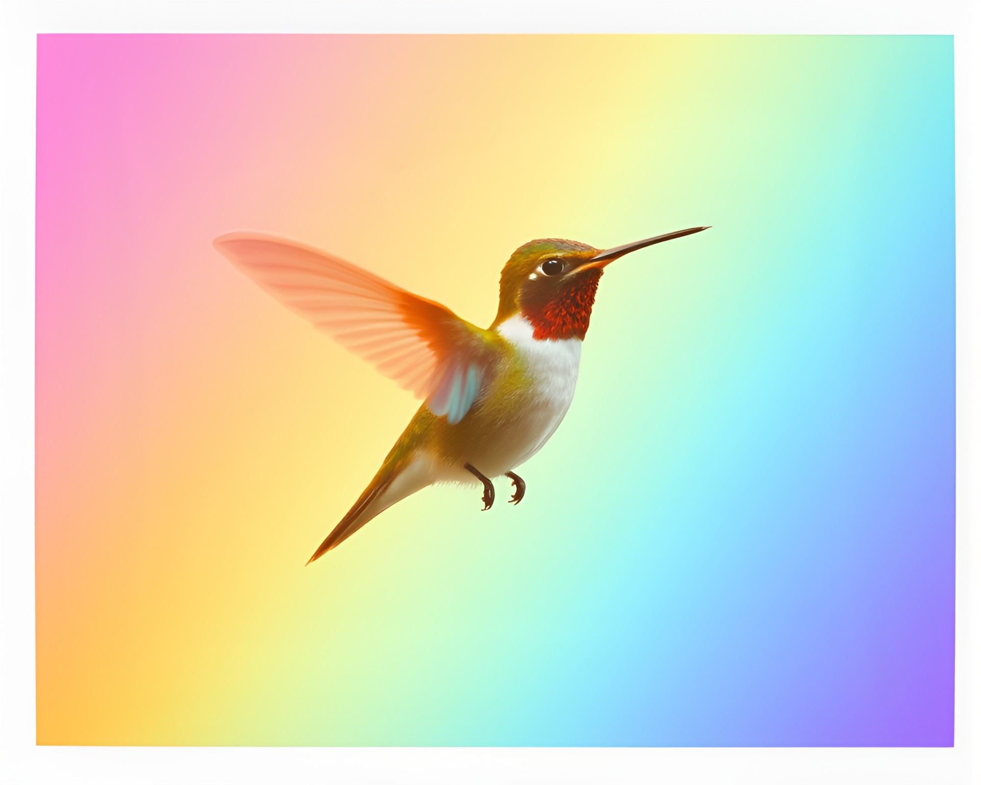 Pastel Neon Hummingbird in Lens Sunburst Polaroid Frame – free AI stock image
