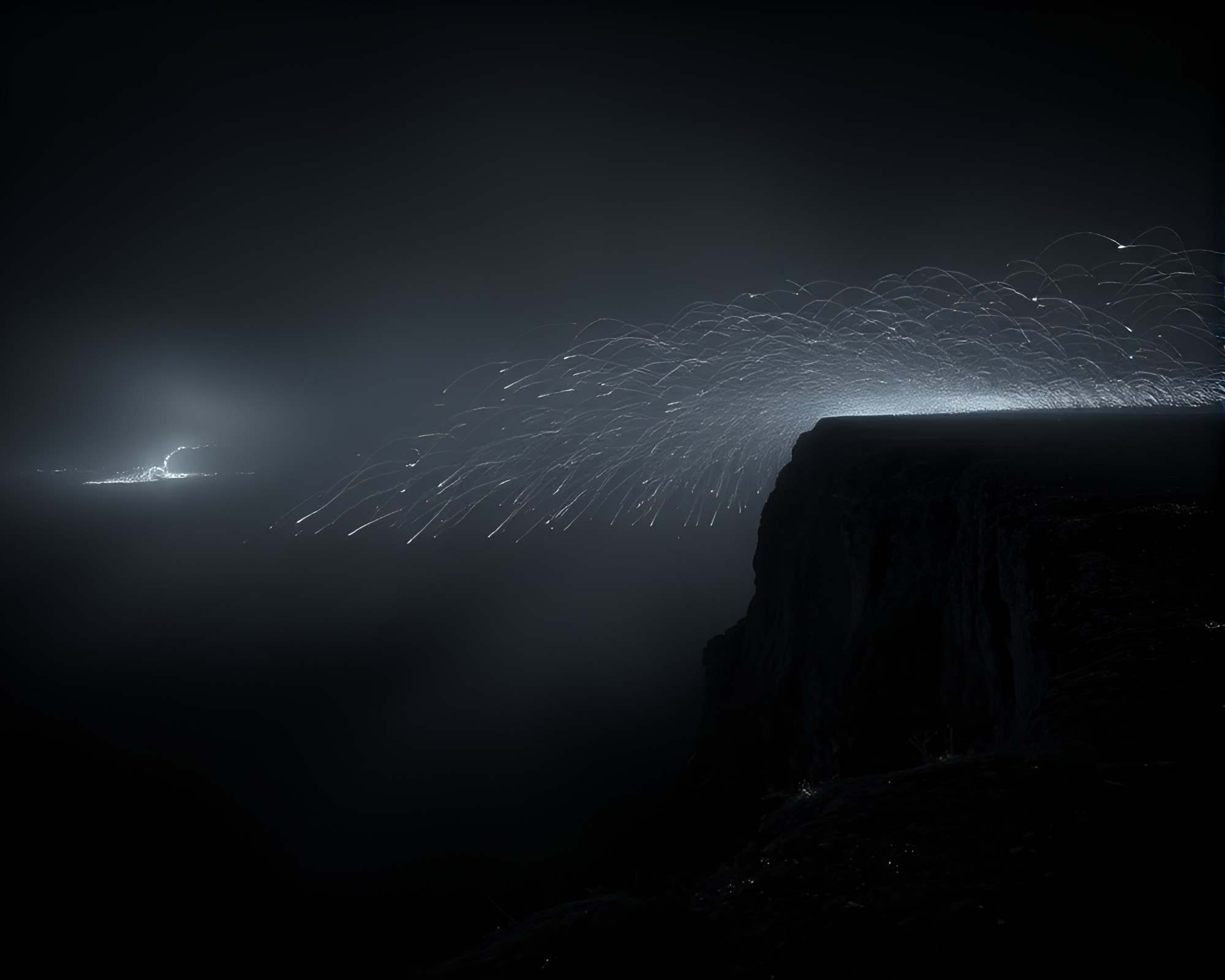 Dusky Cliff sparkler trails – free AI stock image