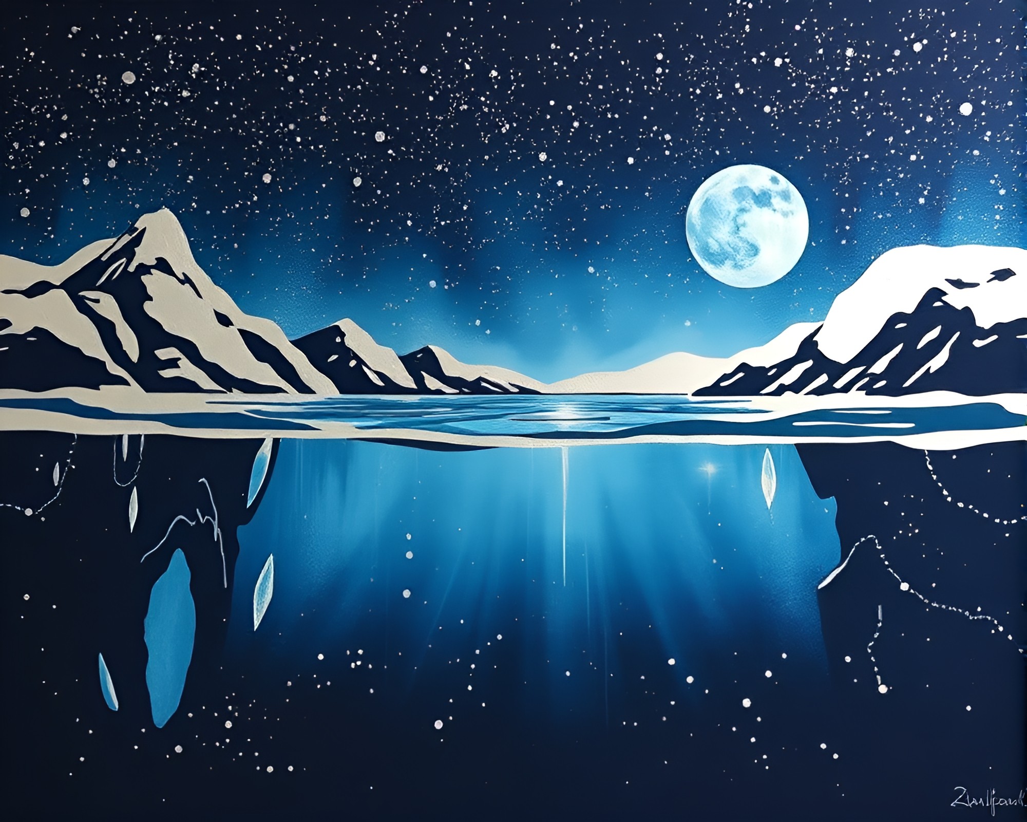 Polar Twilight Submersible with Silver Leaf Accents – free AI stock image