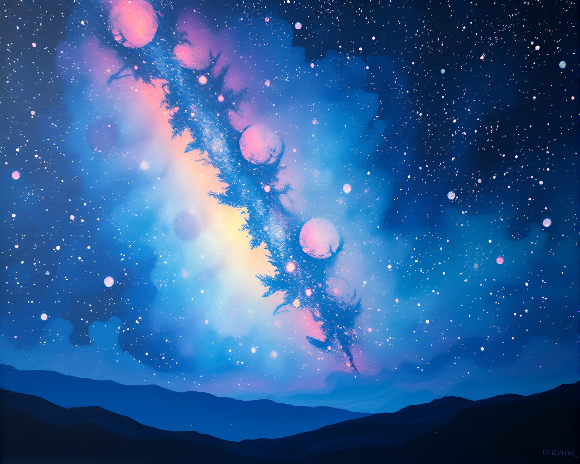 Surreal Dreamscape: Starlit Sky Acrylic Spatters – free AI stock image