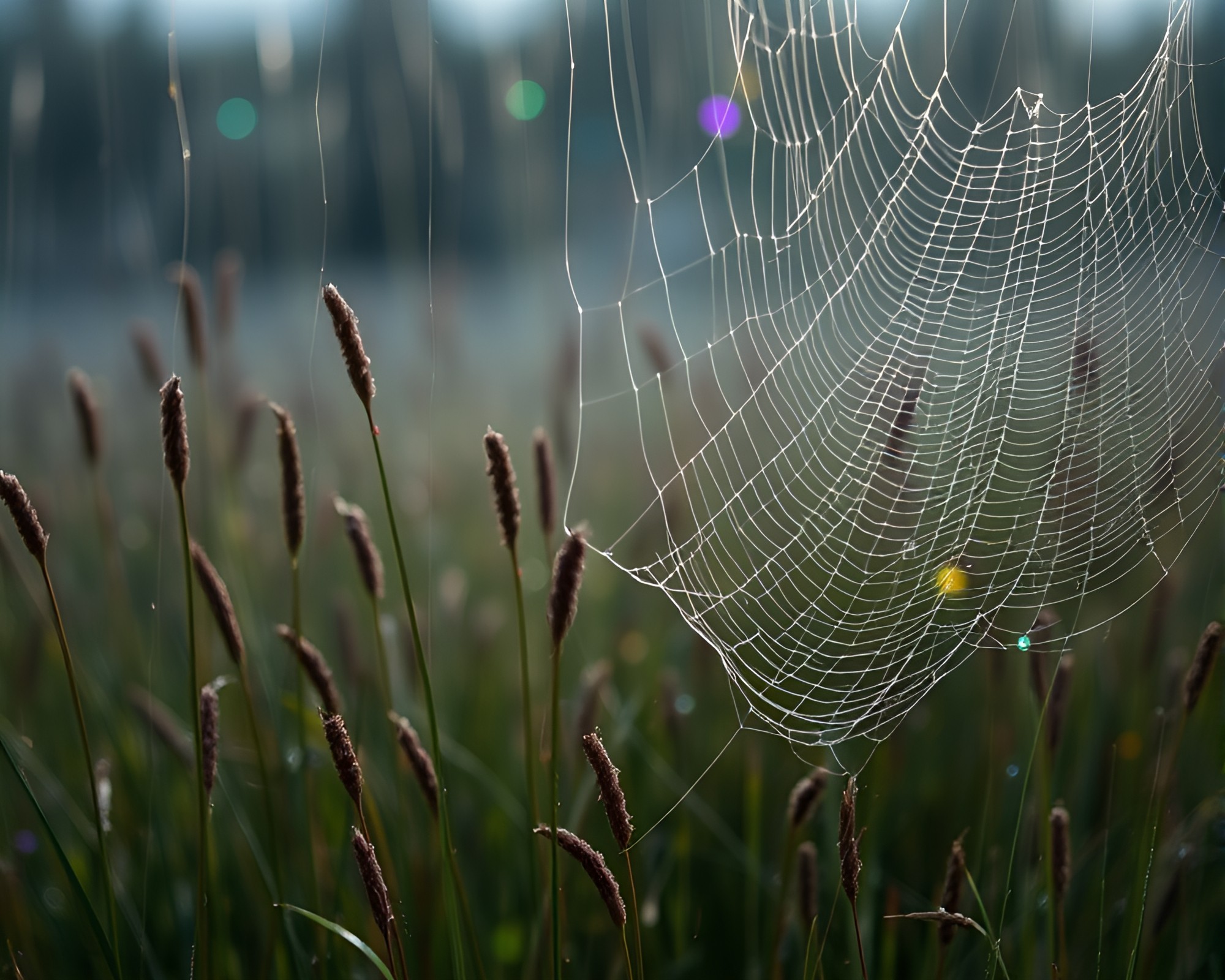 Iridescent Geyser Field with Cobweb Strands – free AI stock image