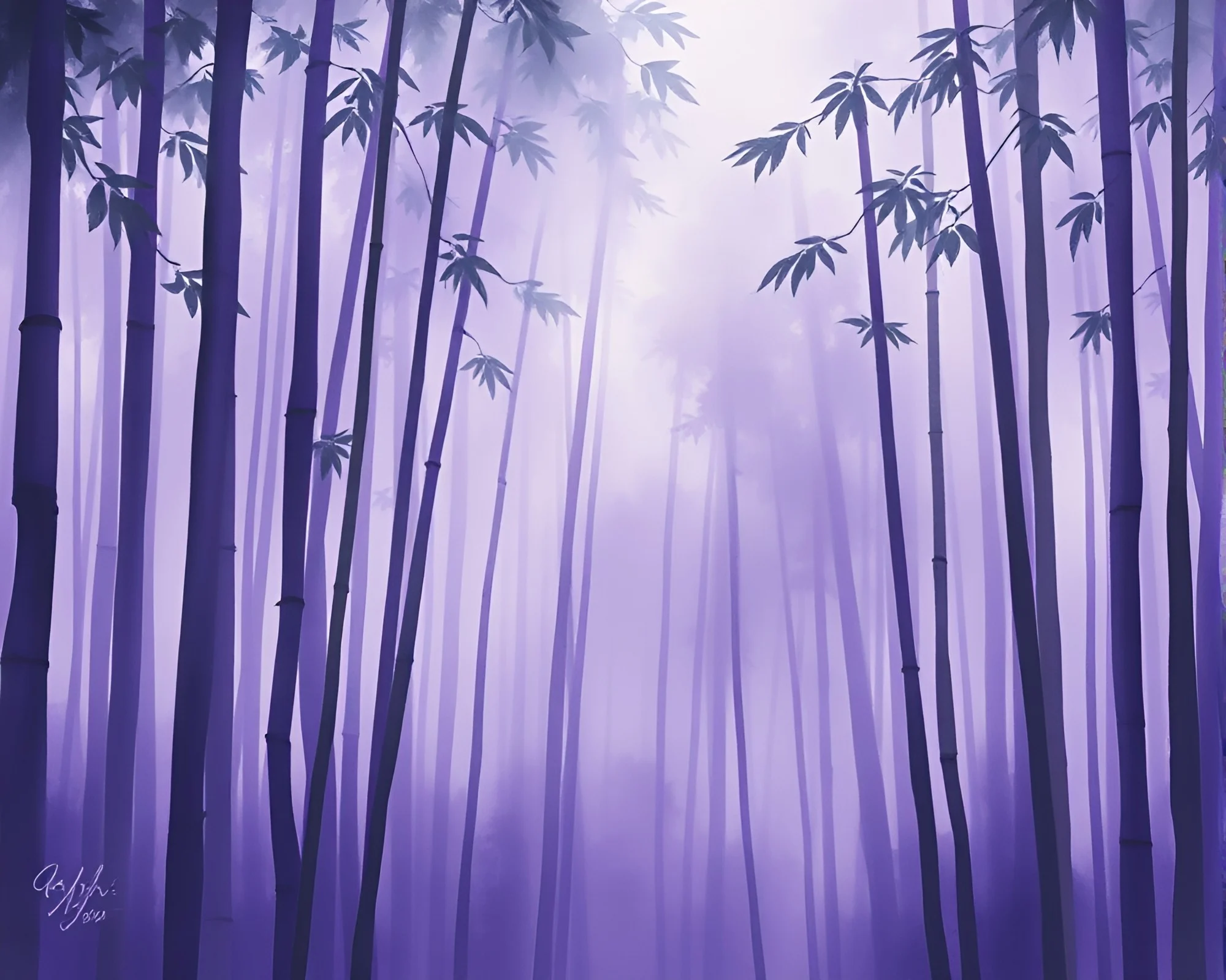 Mystical Bamboo Grove in Amethyst Fog Banks
