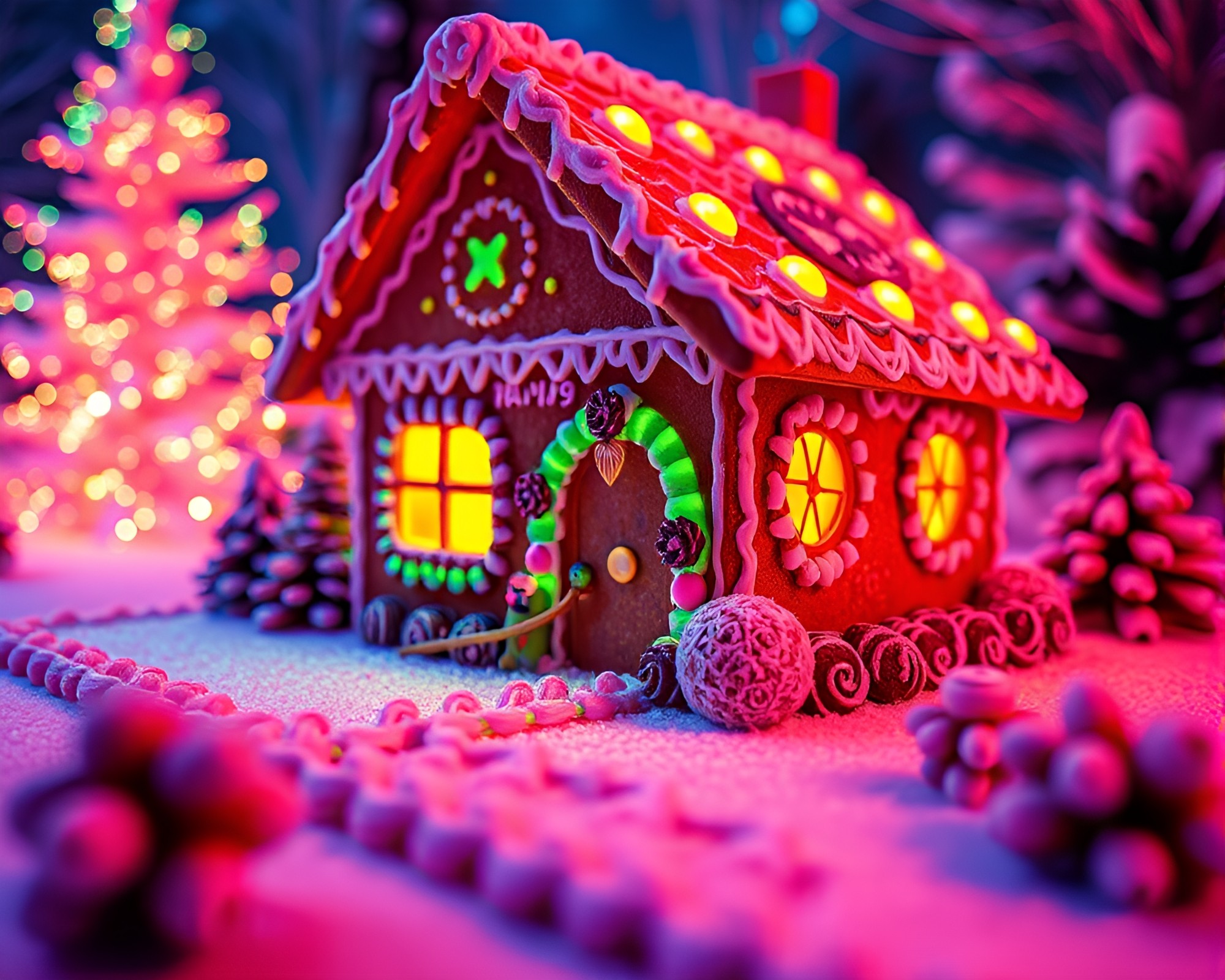 Duochrome Gingerbread House Composition – free AI stock image