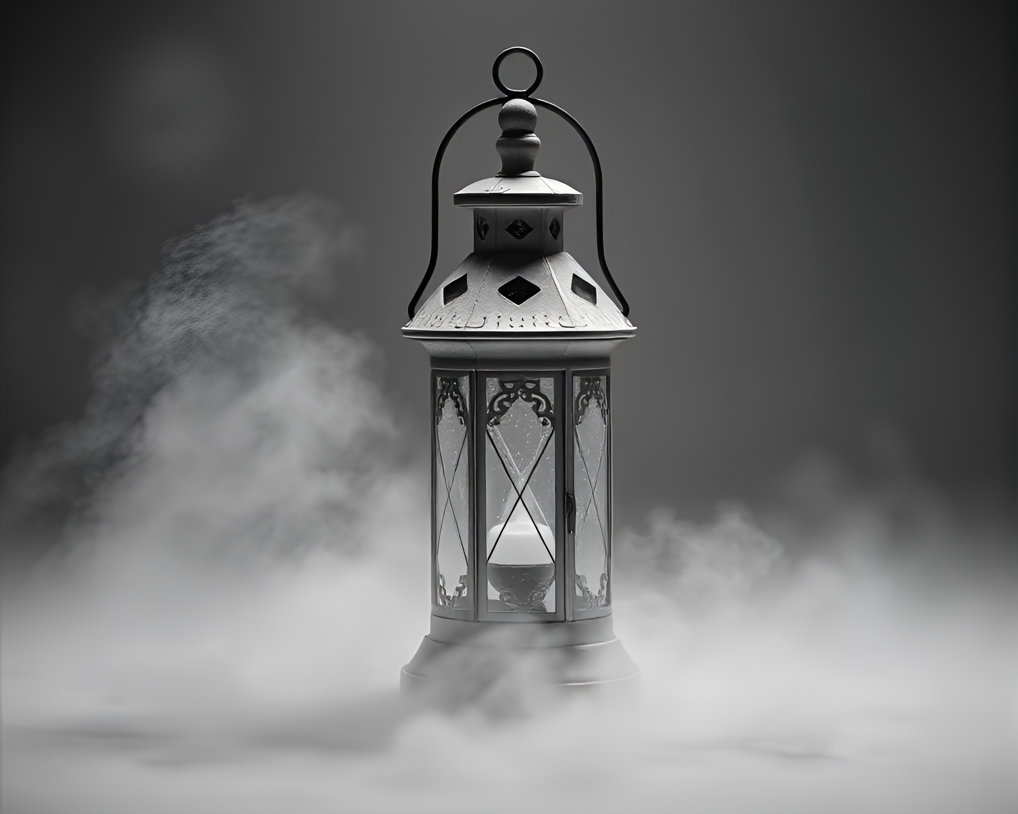 Monochrome Oil Lantern Glow with Dust Overlay – free AI stock image
