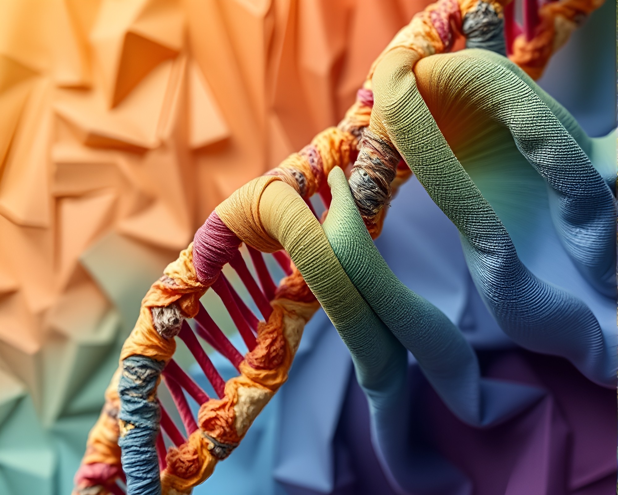 DNA Helix Fabric Folds Glitch Art – free AI stock image
