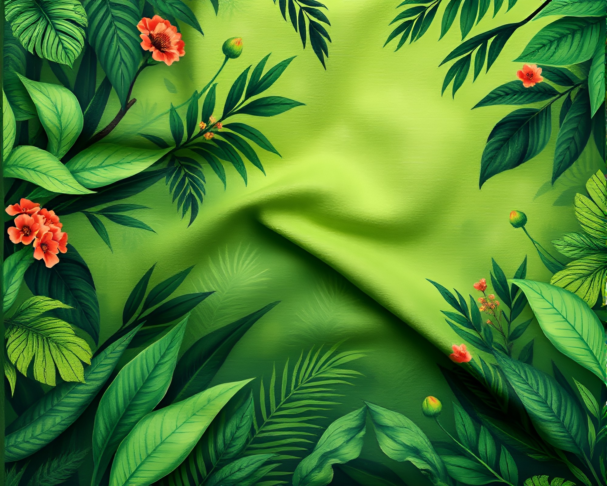 Drum in Botanical Fabric Folds with Rainforest Green Haze – free AI stock image