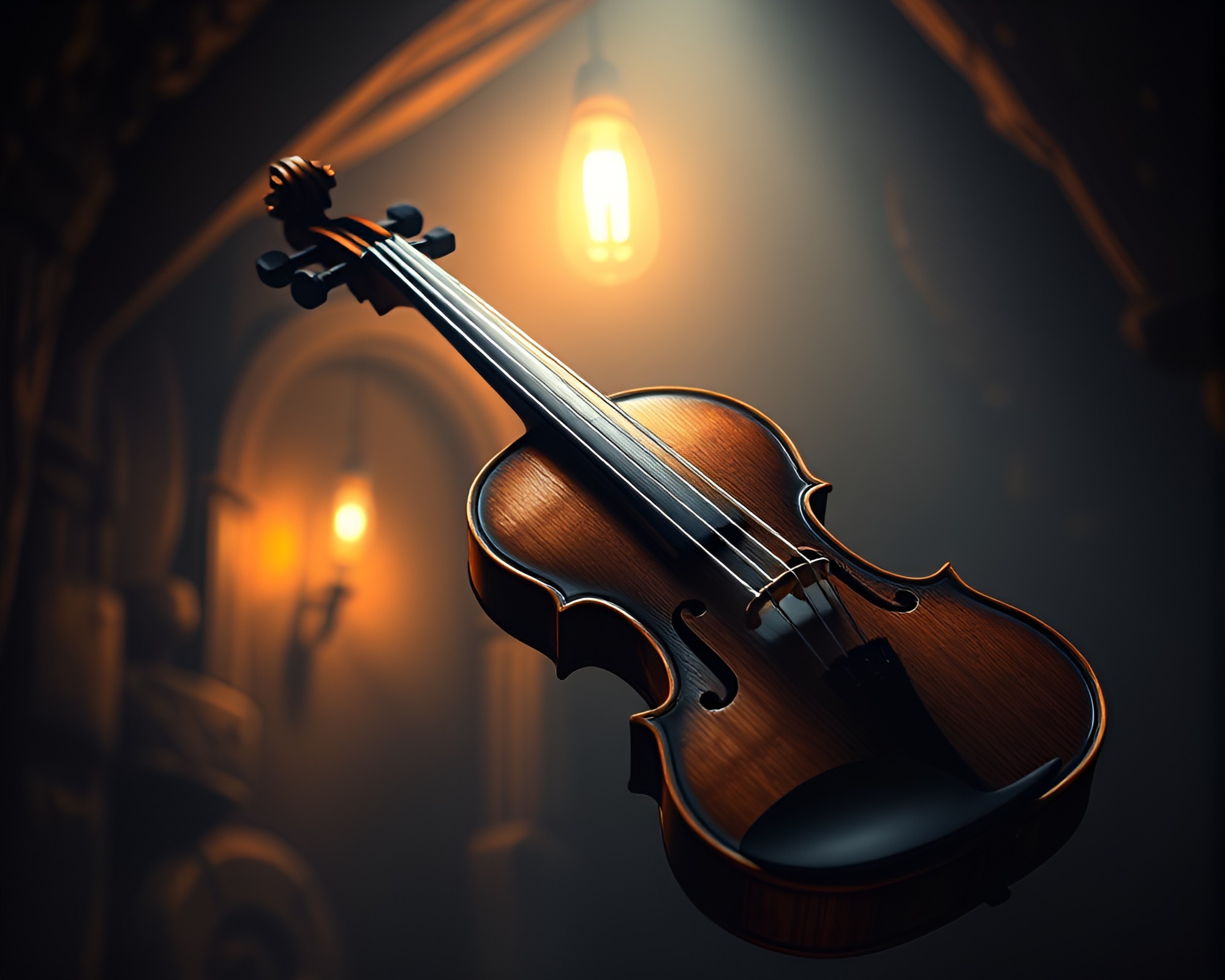 Ethereal Violinist in Dungeon Torchlight – free AI stock image