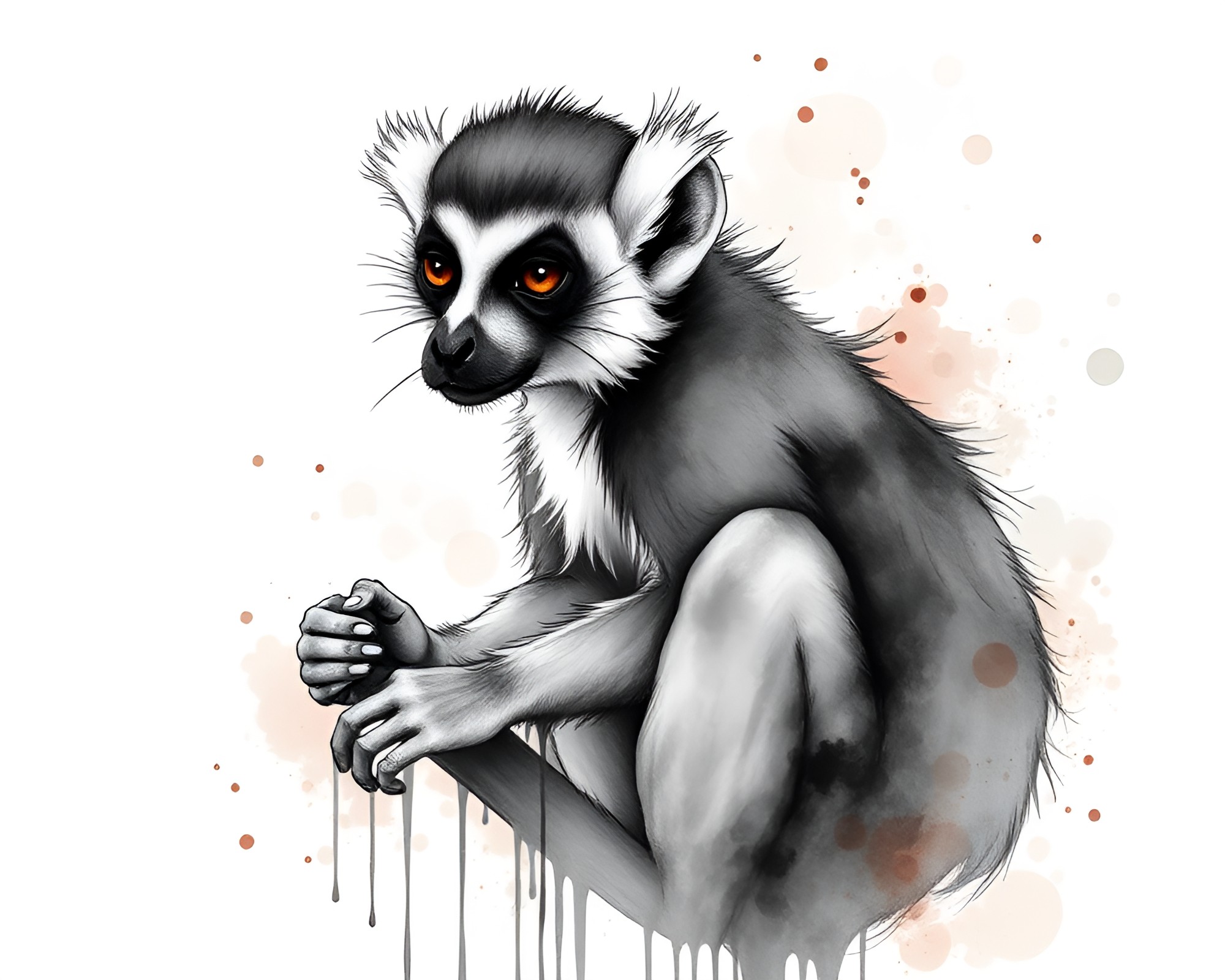 Lemur in Isometric Ink Wash Drips – free AI stock image
