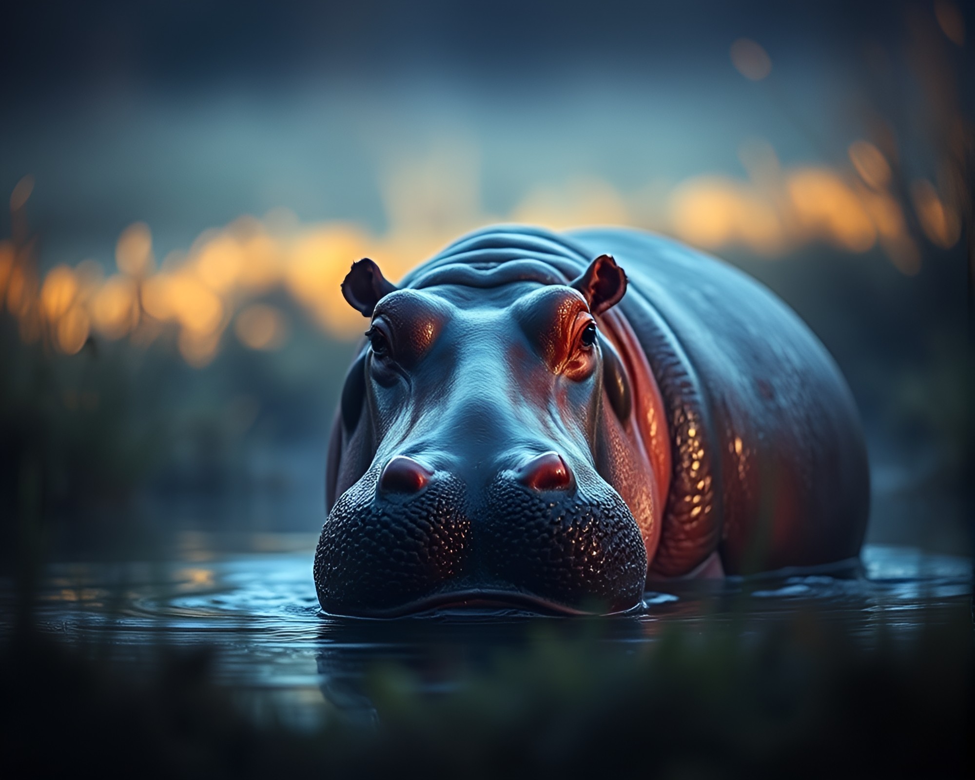 Holographic Hippopotamus Glowing in Rim Lighting – free AI stock image