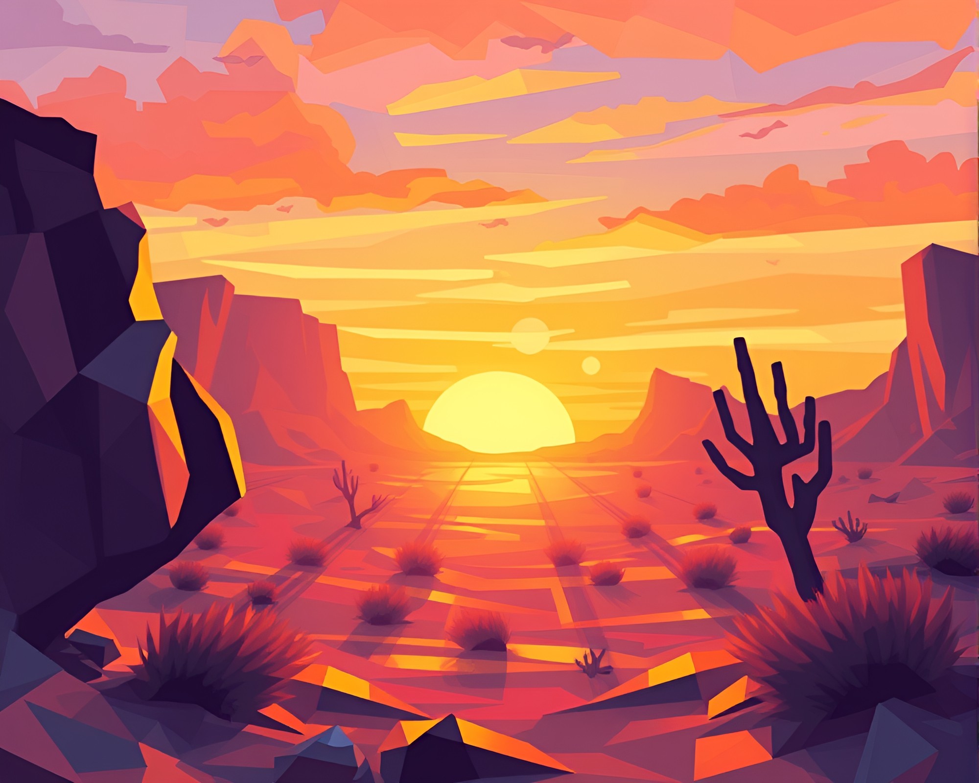 Cubist Crystal Mirage at Desert Sunset – free AI stock image