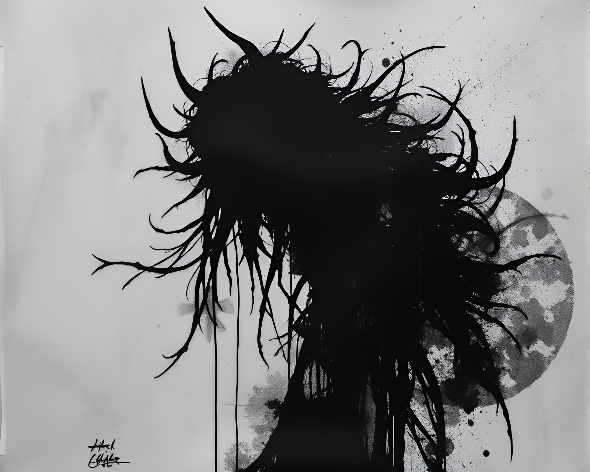 Shadowy Banshee Embraced by Glitch Art – free AI stock image