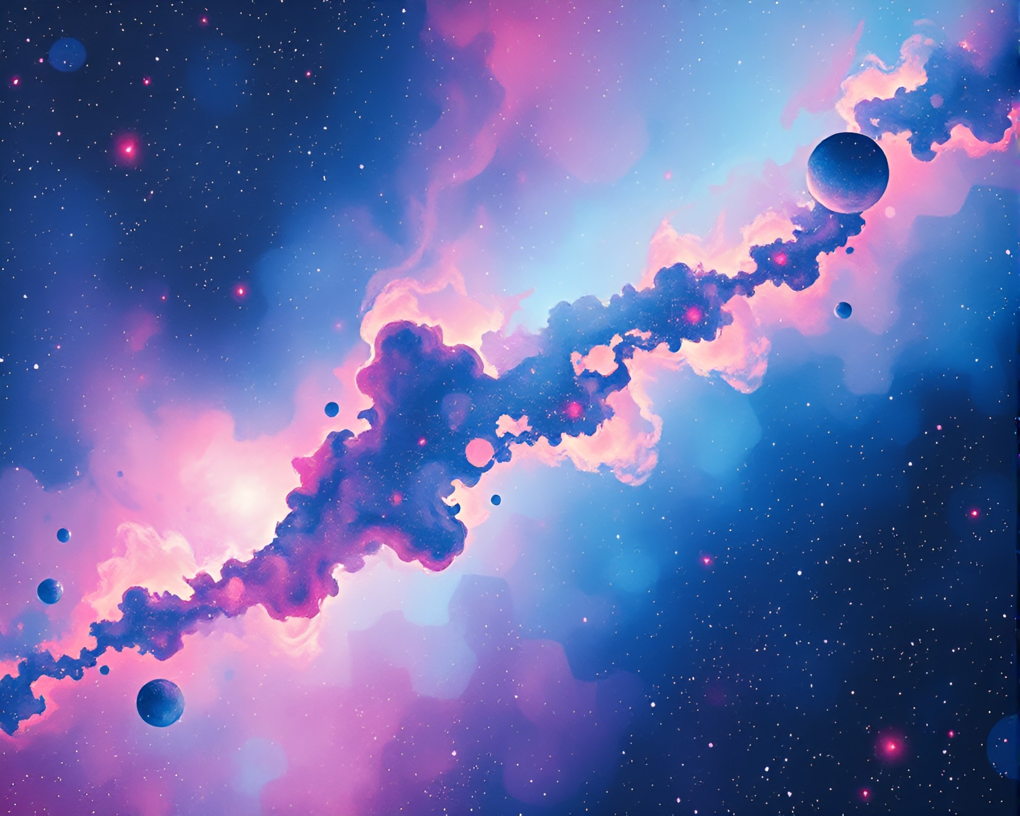 Celestial Stitched Nebula in Pastel Neon Underpainting – free AI stock image