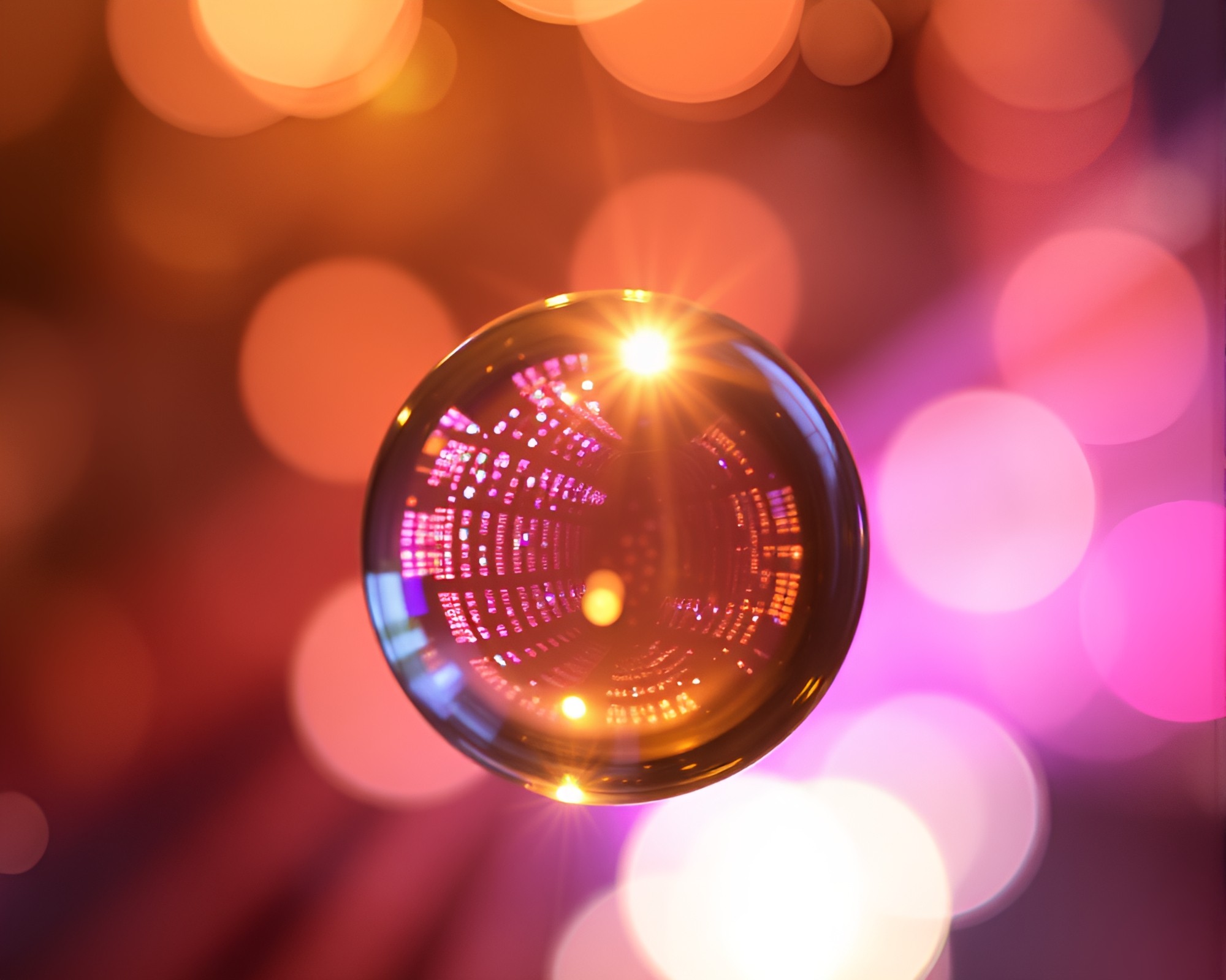 Centered Glass Orb with Lens Flare Burst – free AI stock image