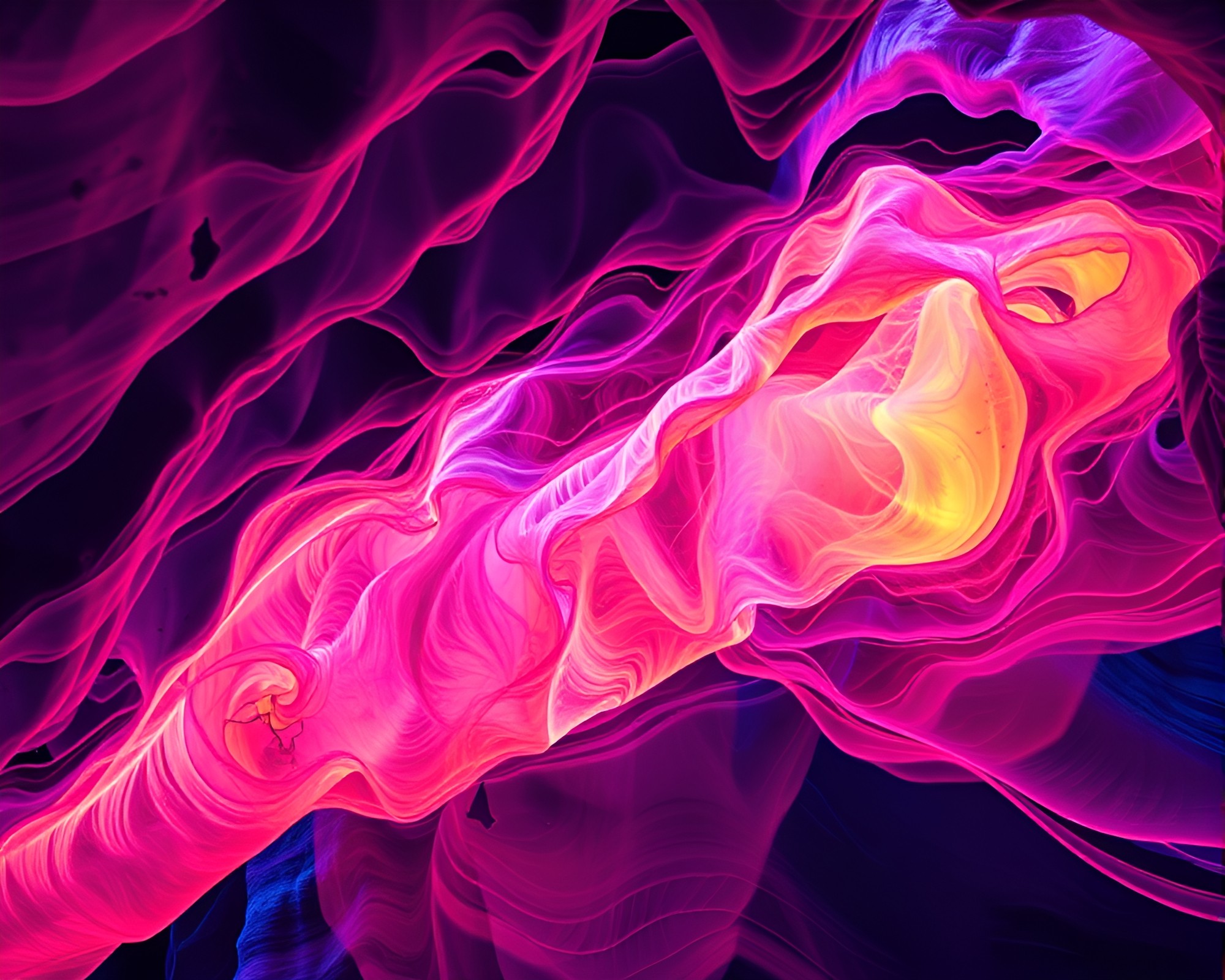 Neon Cave Paintings with Fabric Folds Illuminated – free AI stock image