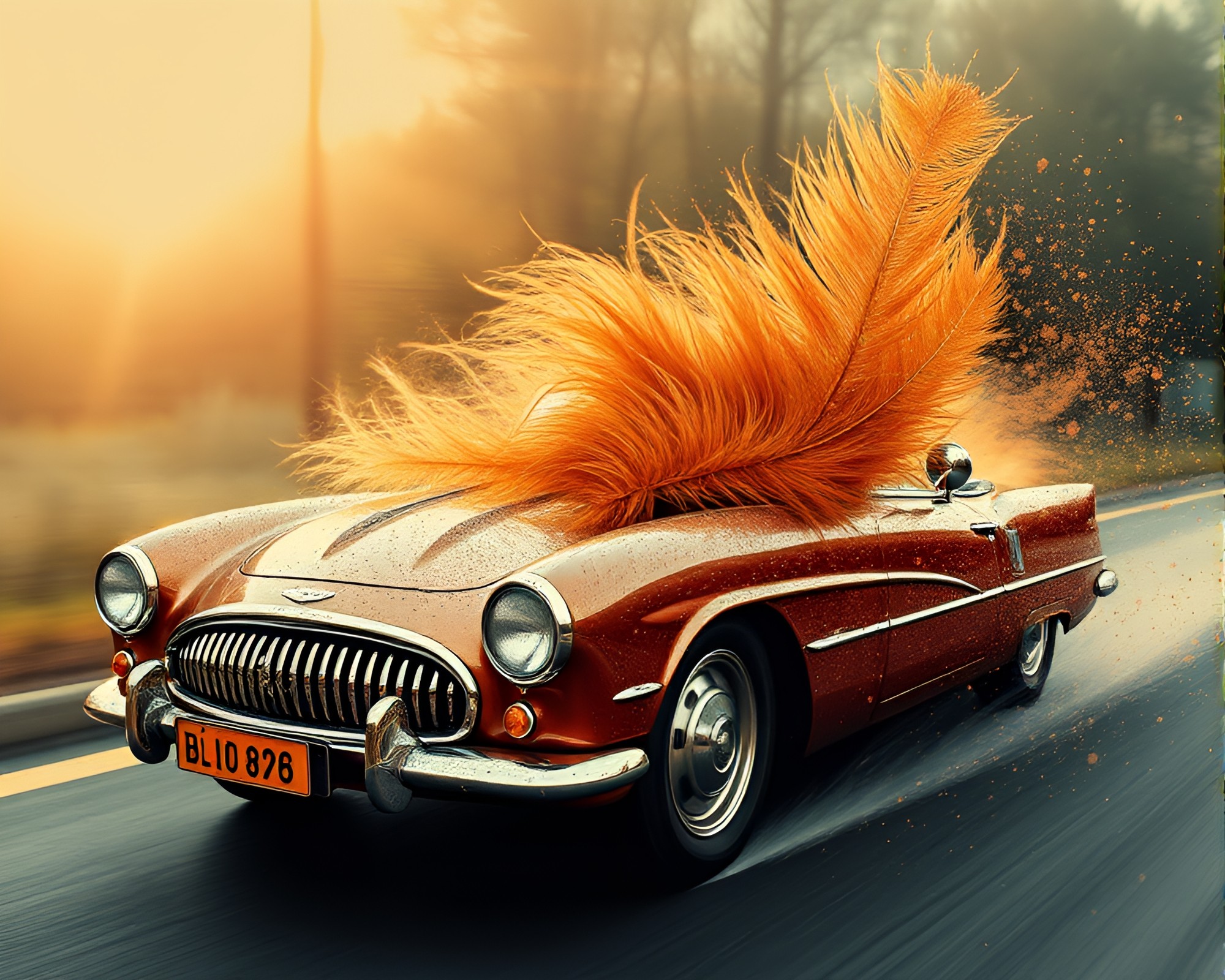 Feather Dusting Hover Car in Copper Tones Collage – free AI stock image