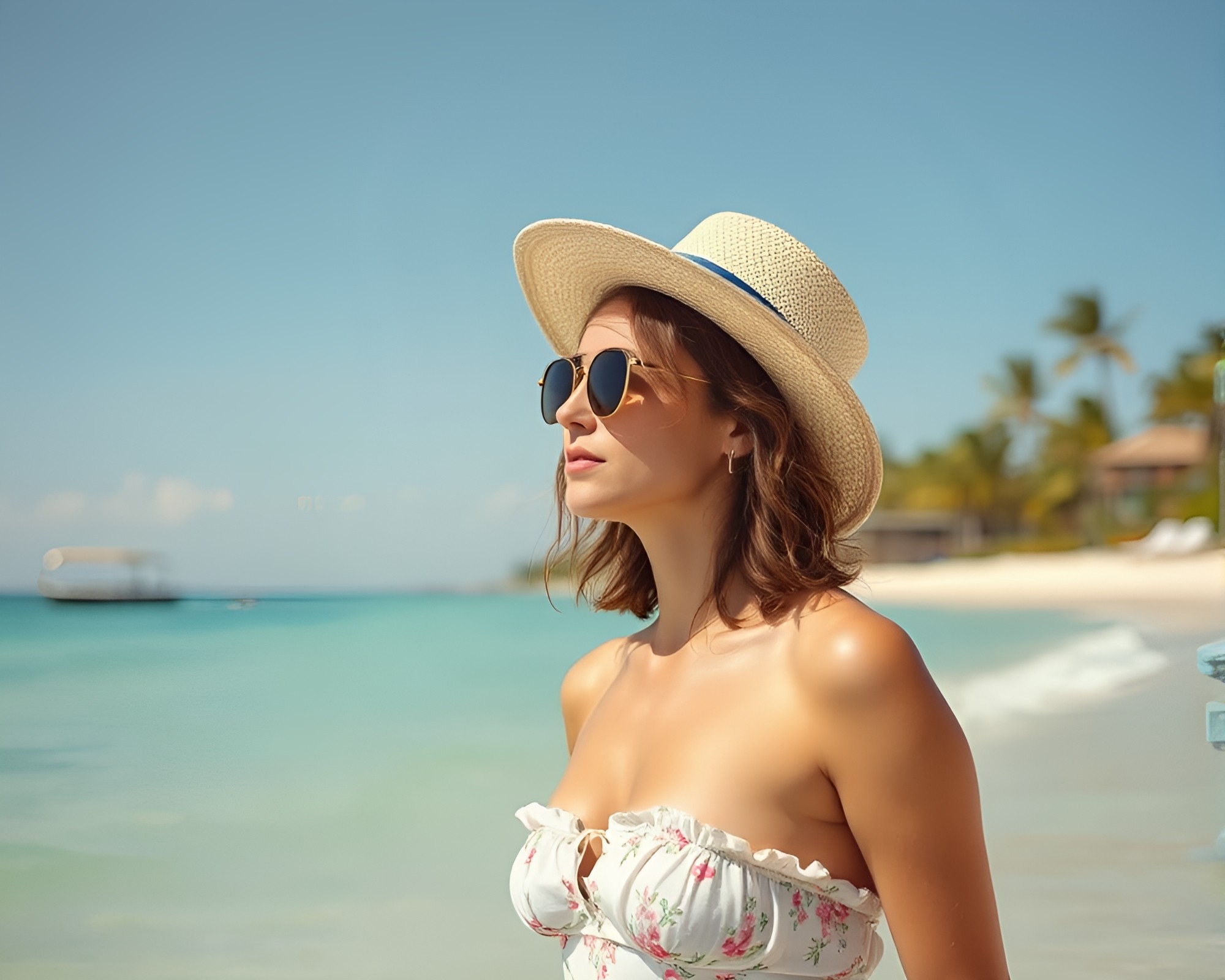 Dreamy Utopian Beach Scene with Tight Crop – free AI stock image
