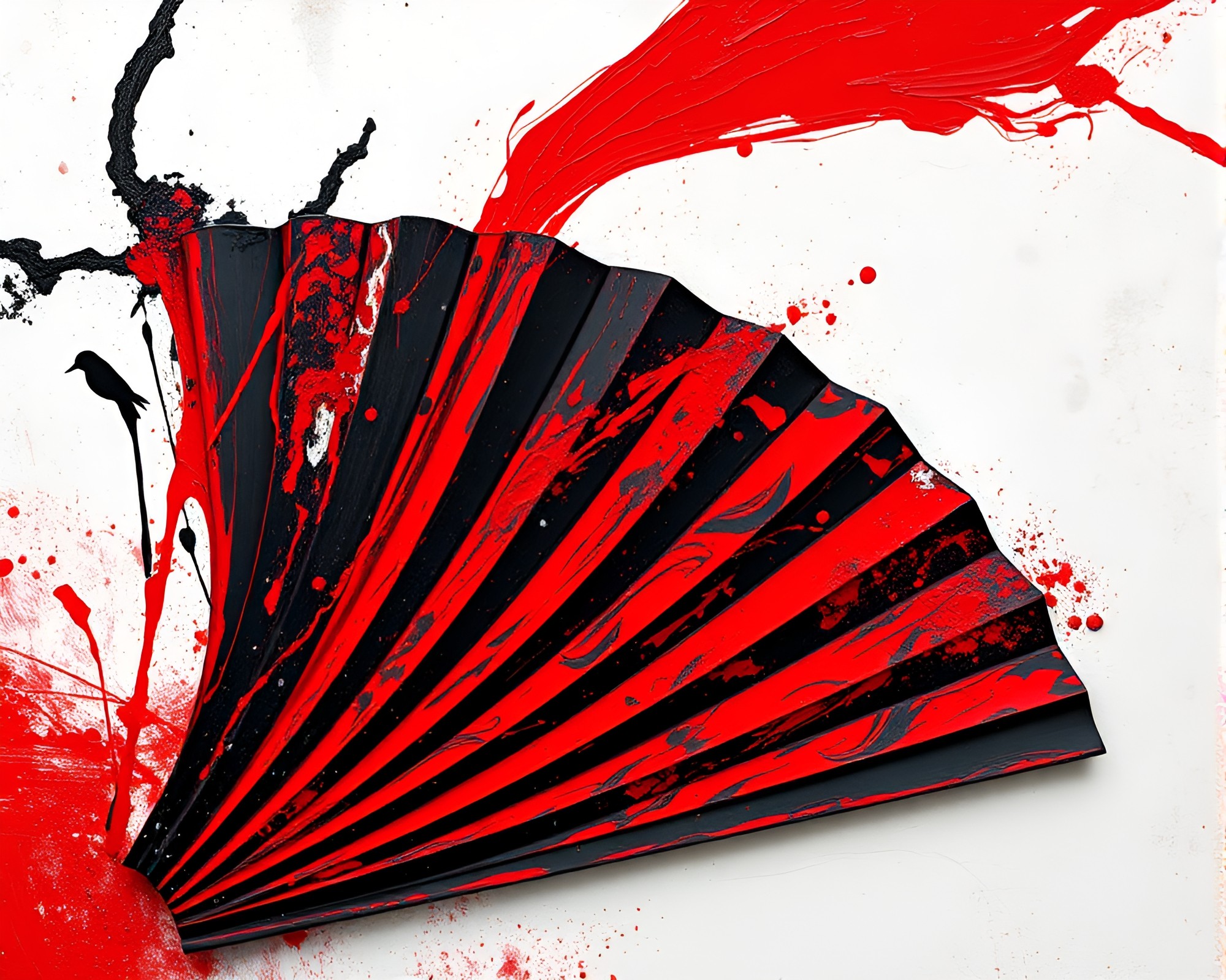 Vibrant Red Hand-Painted Fan in Dramatic Impasto Style – free AI stock image