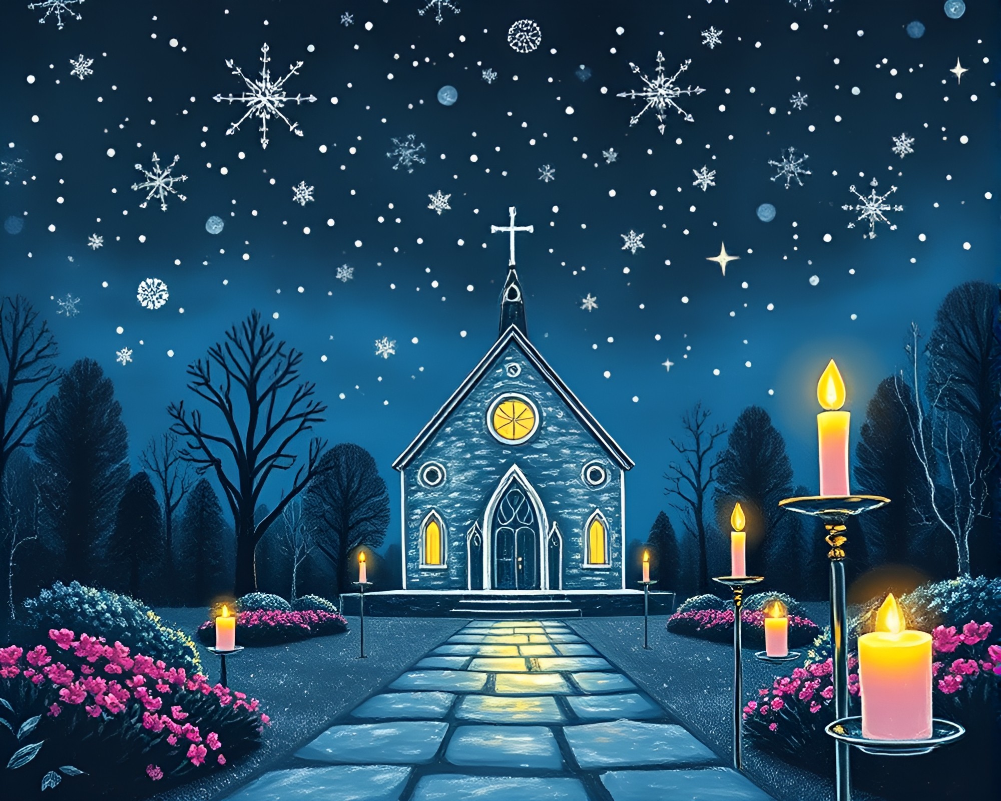 Sky Garden Cathedral: Ethereal Chalk Drawing with Candlelight – free AI stock image