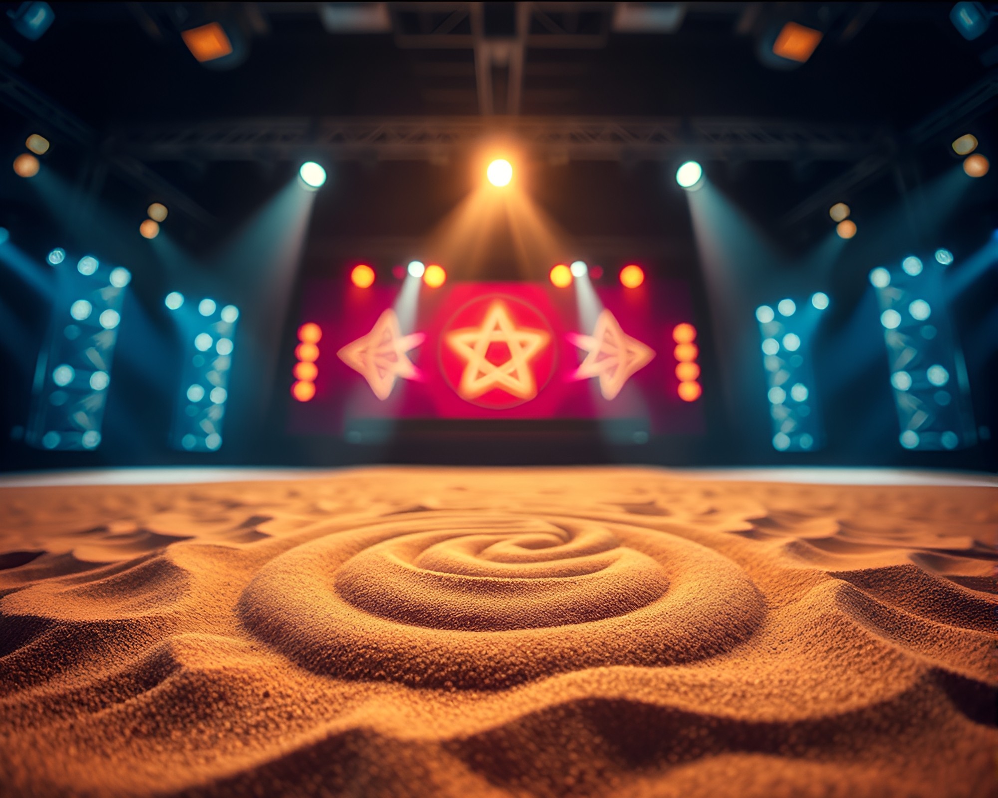 Alchemical sand swirl under concert lights – free AI stock image
