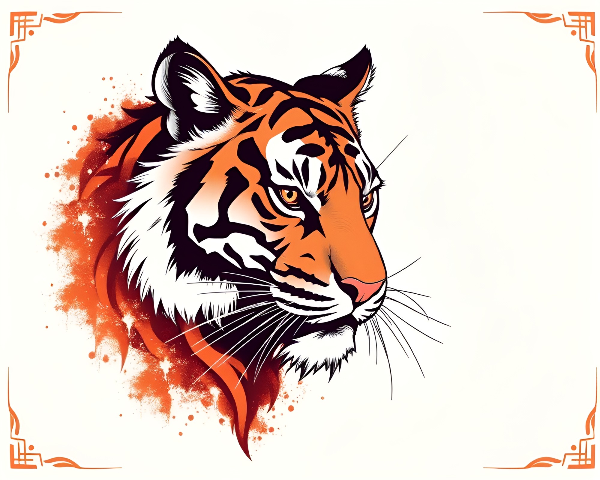 Majestic Tiger in Calligraphy Vignette Border – free AI stock image