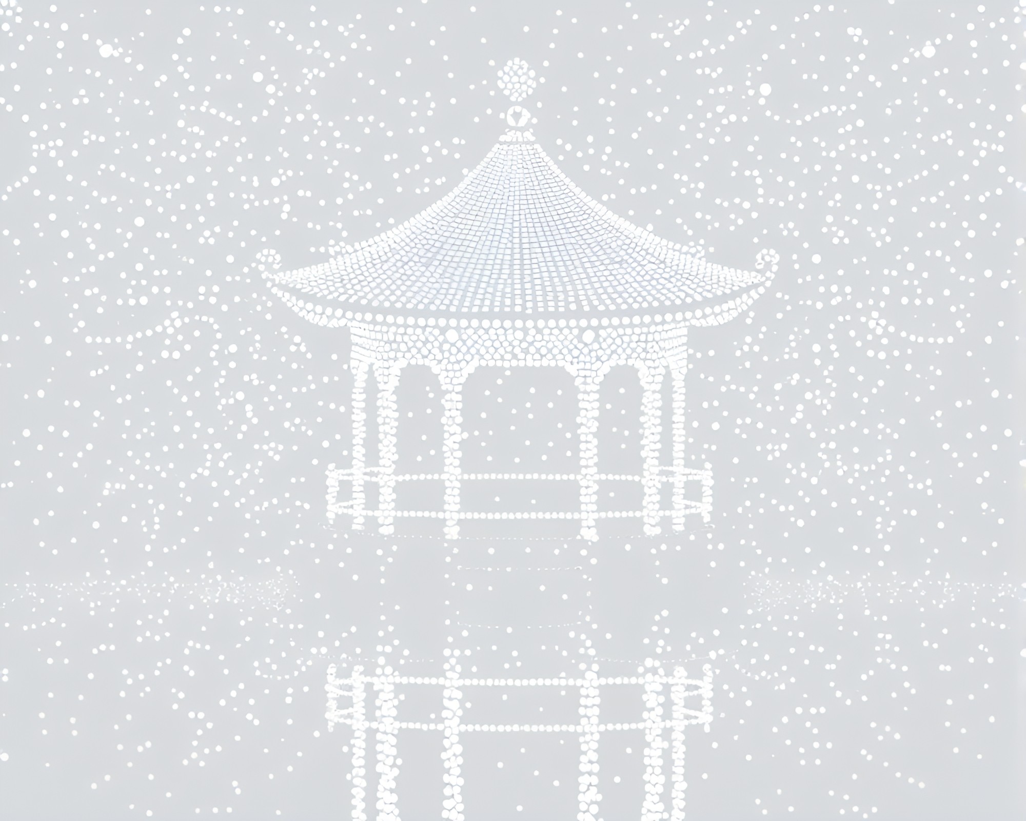 Floating Pavilion in Ivory White with Pointillist Calligraphy Dots – free AI stock image