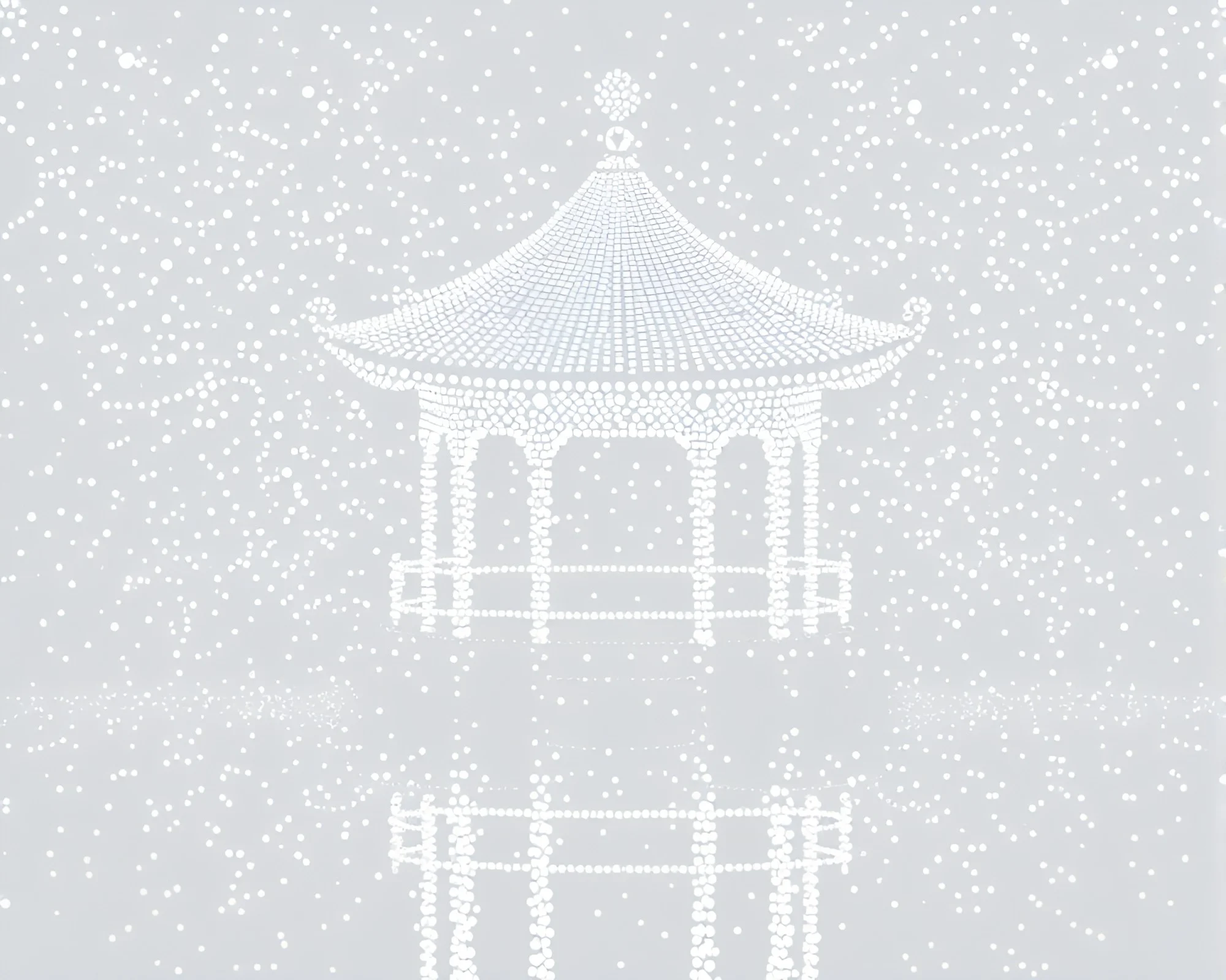 Floating Pavilion in Ivory White with Pointillist Calligraphy Dots