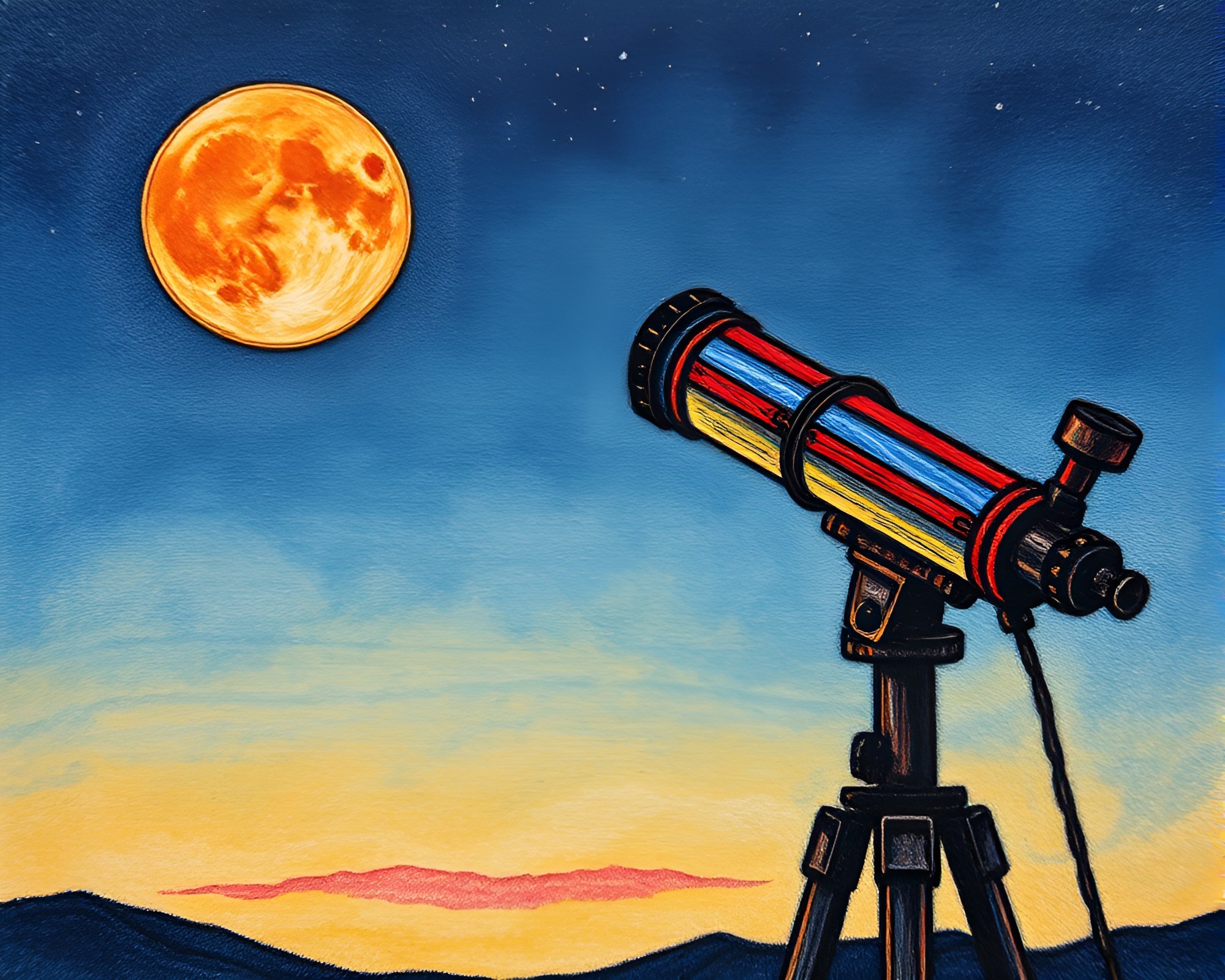 Embroidered Sunset Telescope Drawing – free AI stock image