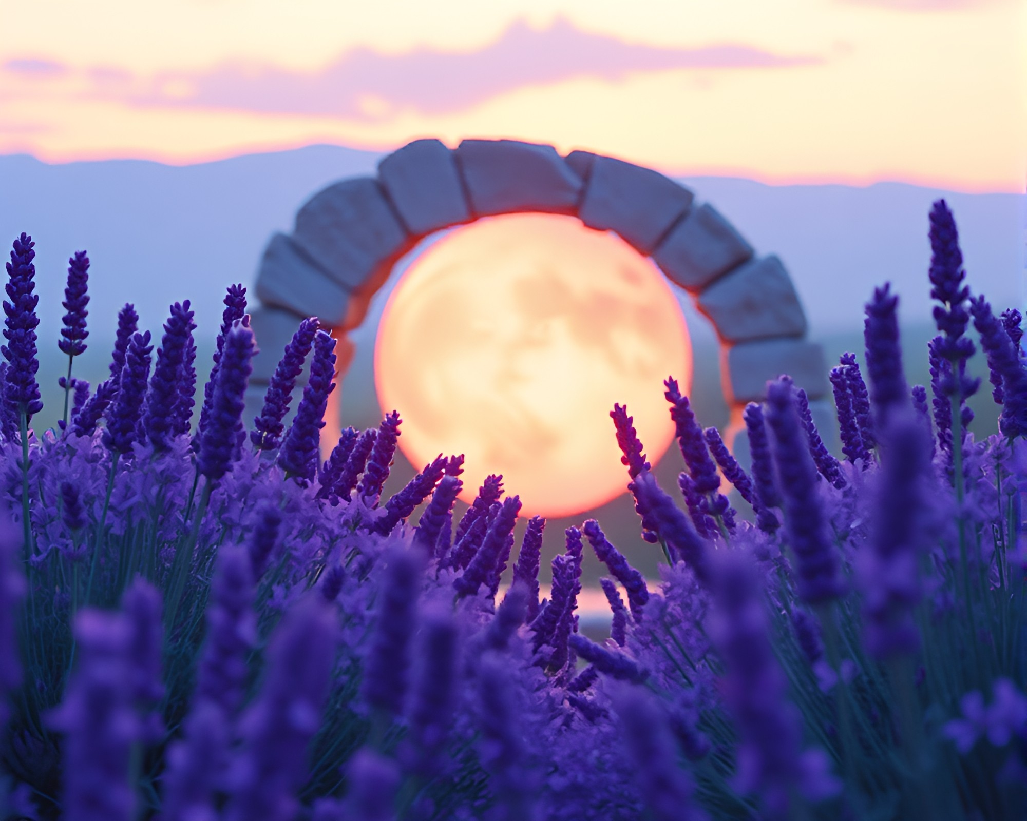 Mystical Watercolor Stone Circle at Lavender Twilight – free AI stock image